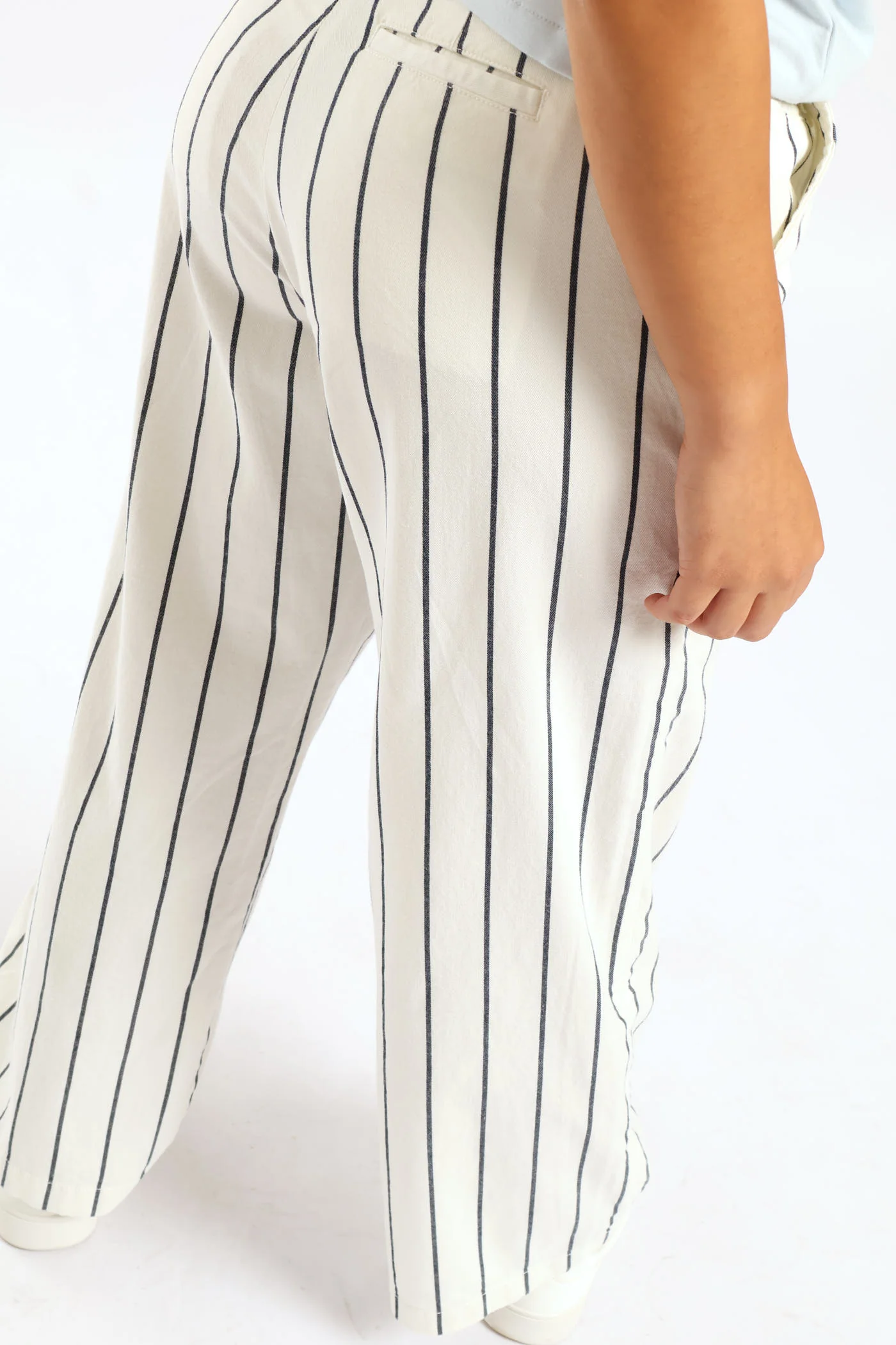 Sarah Striped Wide Leg Chino Pants - Off White - Image 7