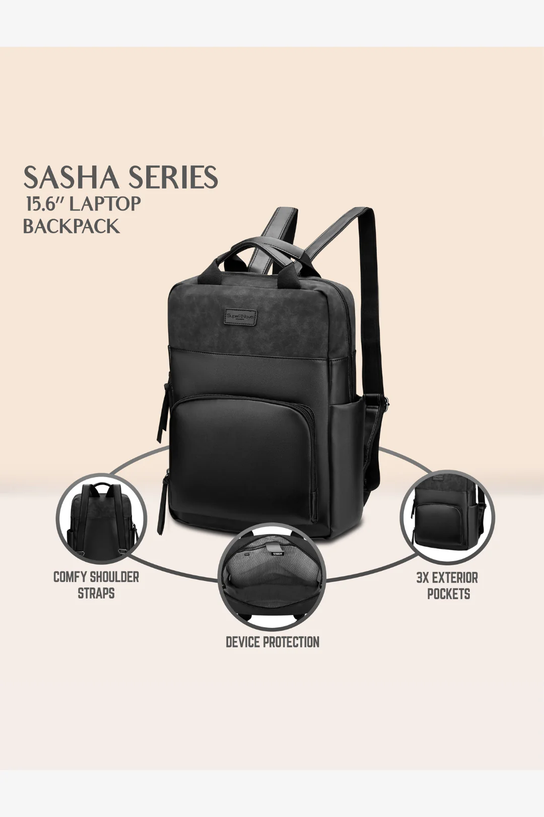 Sasha 15.6" Laptop Backpack - Black - Image 2