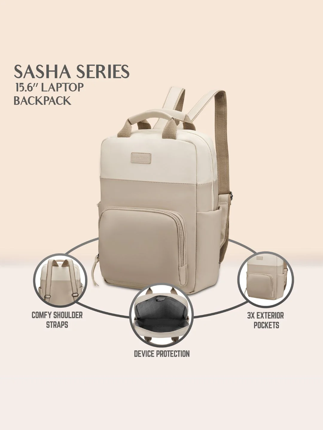 Sasha 15.6" Laptop Backpack - Tan - Image 2