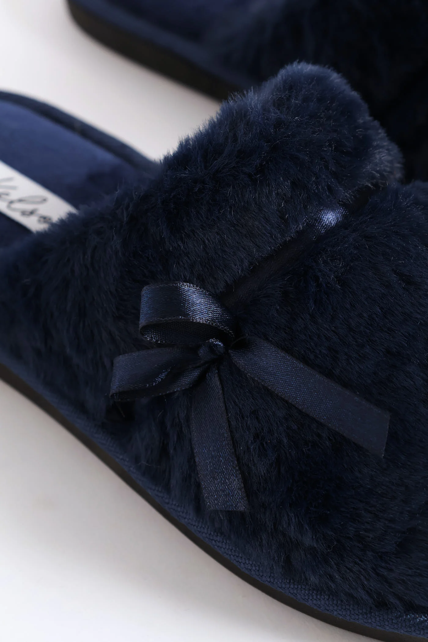 Satin Bow Detail Closed Toe Slipper - Navy - Image 2