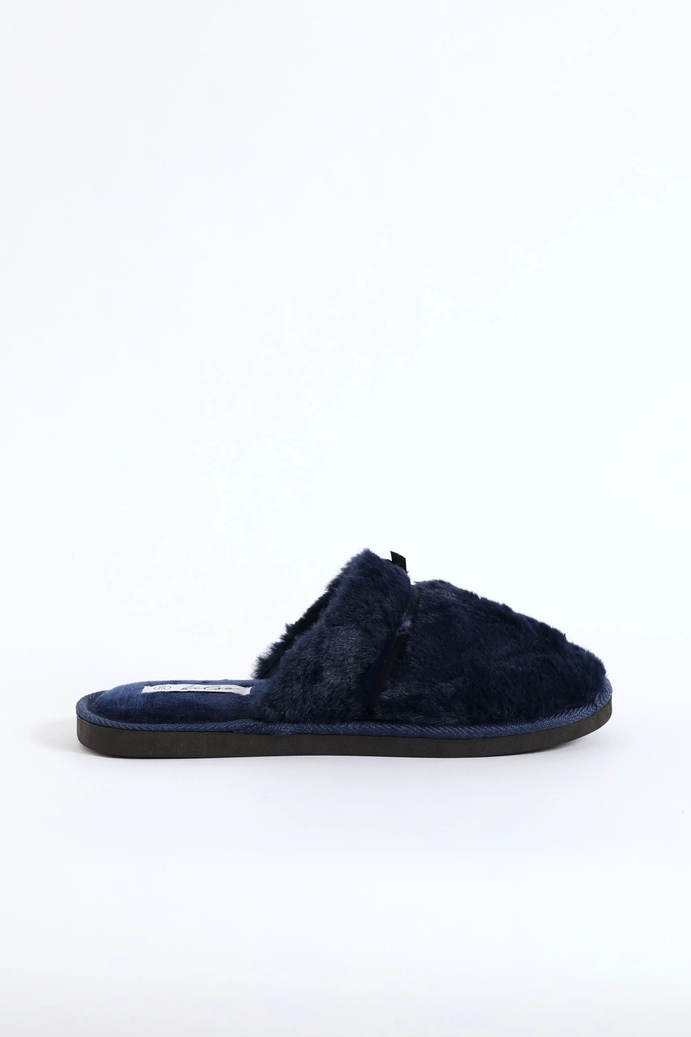 Satin Bow Detail Closed Toe Slipper - Navy - Image 3
