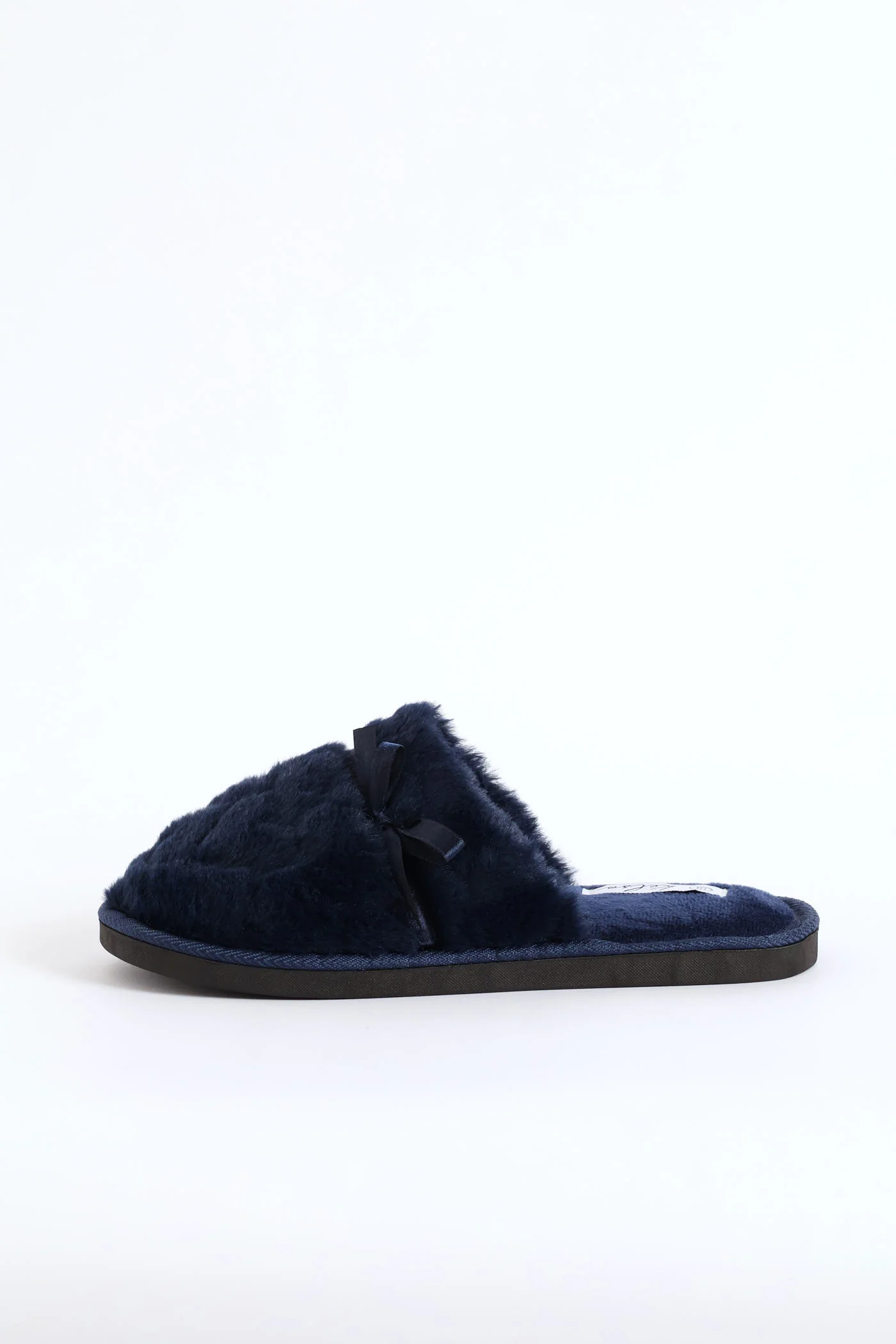 Satin Bow Detail Closed Toe Slipper - Navy - Image 4