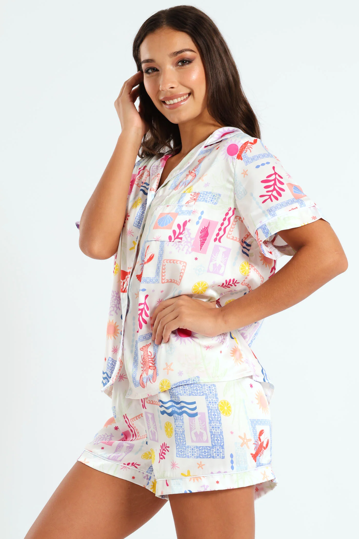 Satin Button Through & Short Set - Image 3