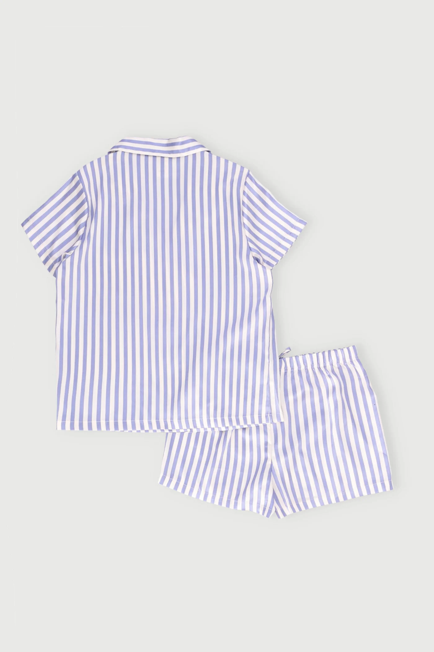 Satin Button Through & Stripe Short Set - White/Blue - Image 2