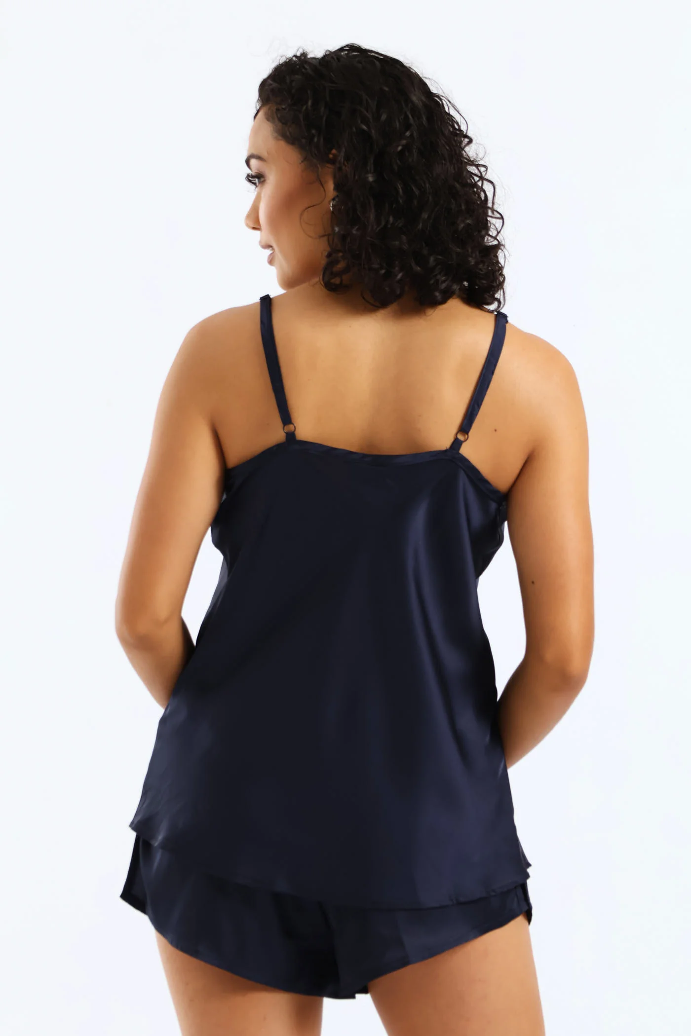 Satin Cami Short Set - Navy - Image 2