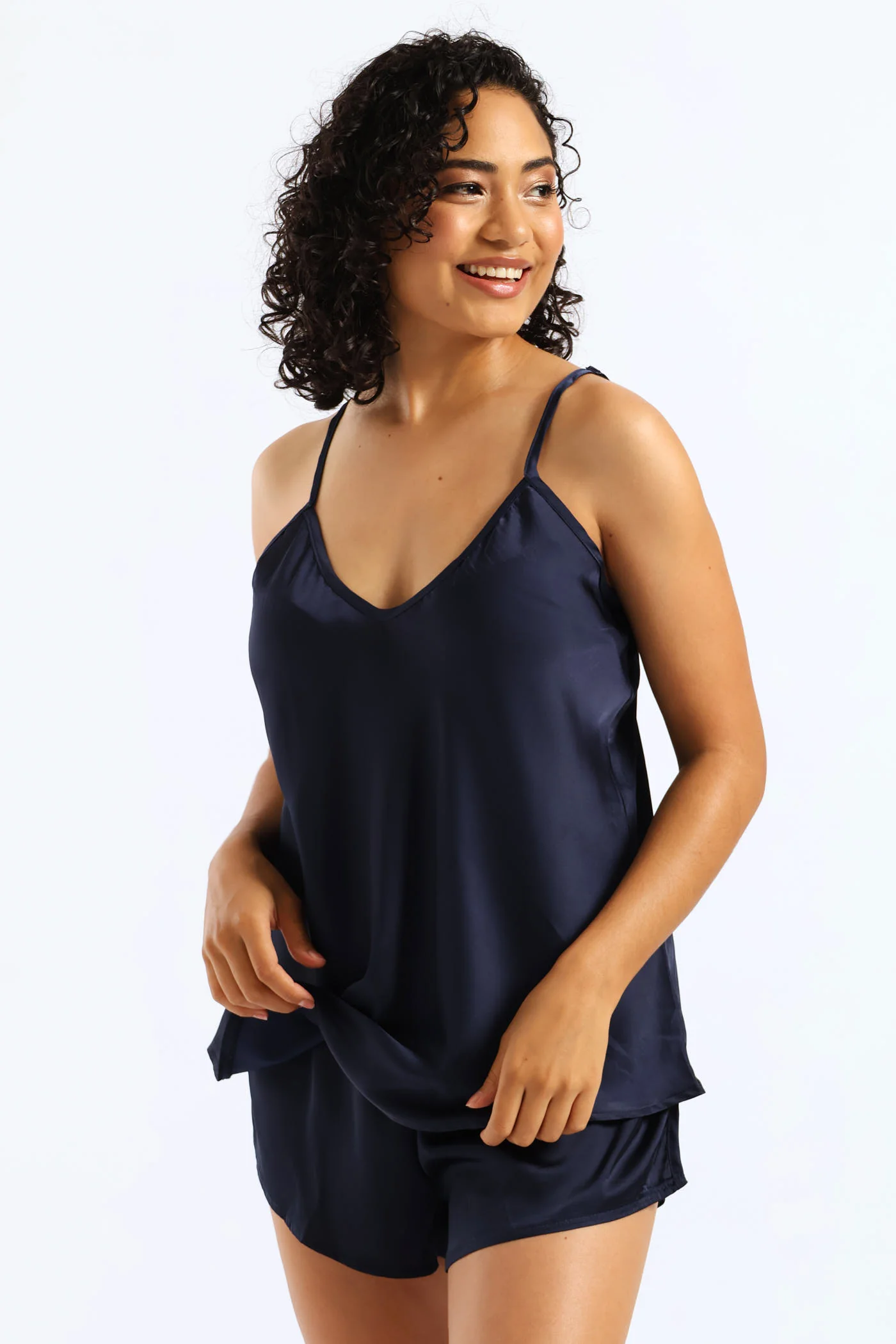 Satin Cami Short Set - Navy - Image 3