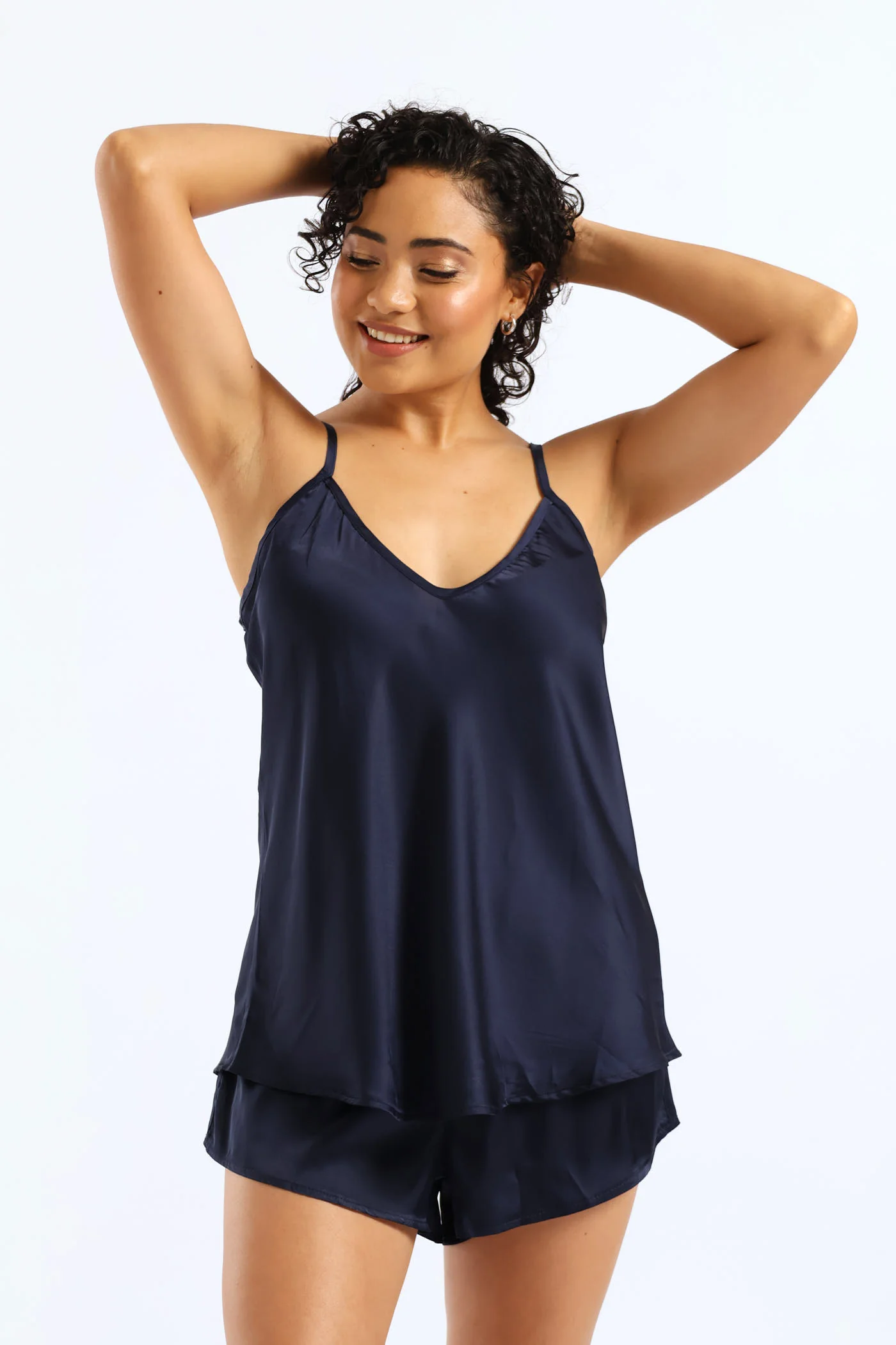 Satin Cami Short Set - Navy - Image 4