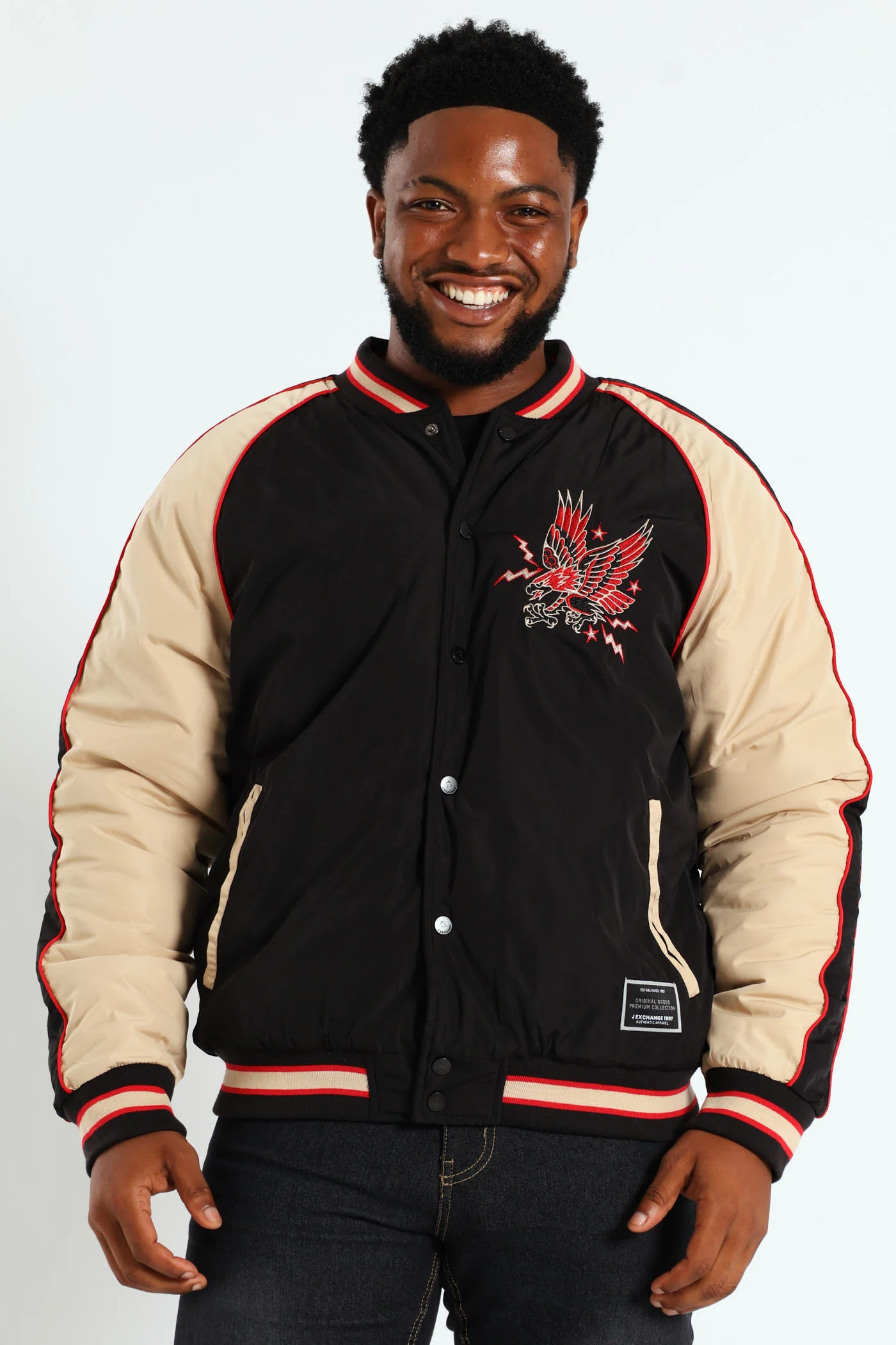 Satin Eagle Embroidered Jacket - Black - Image 2