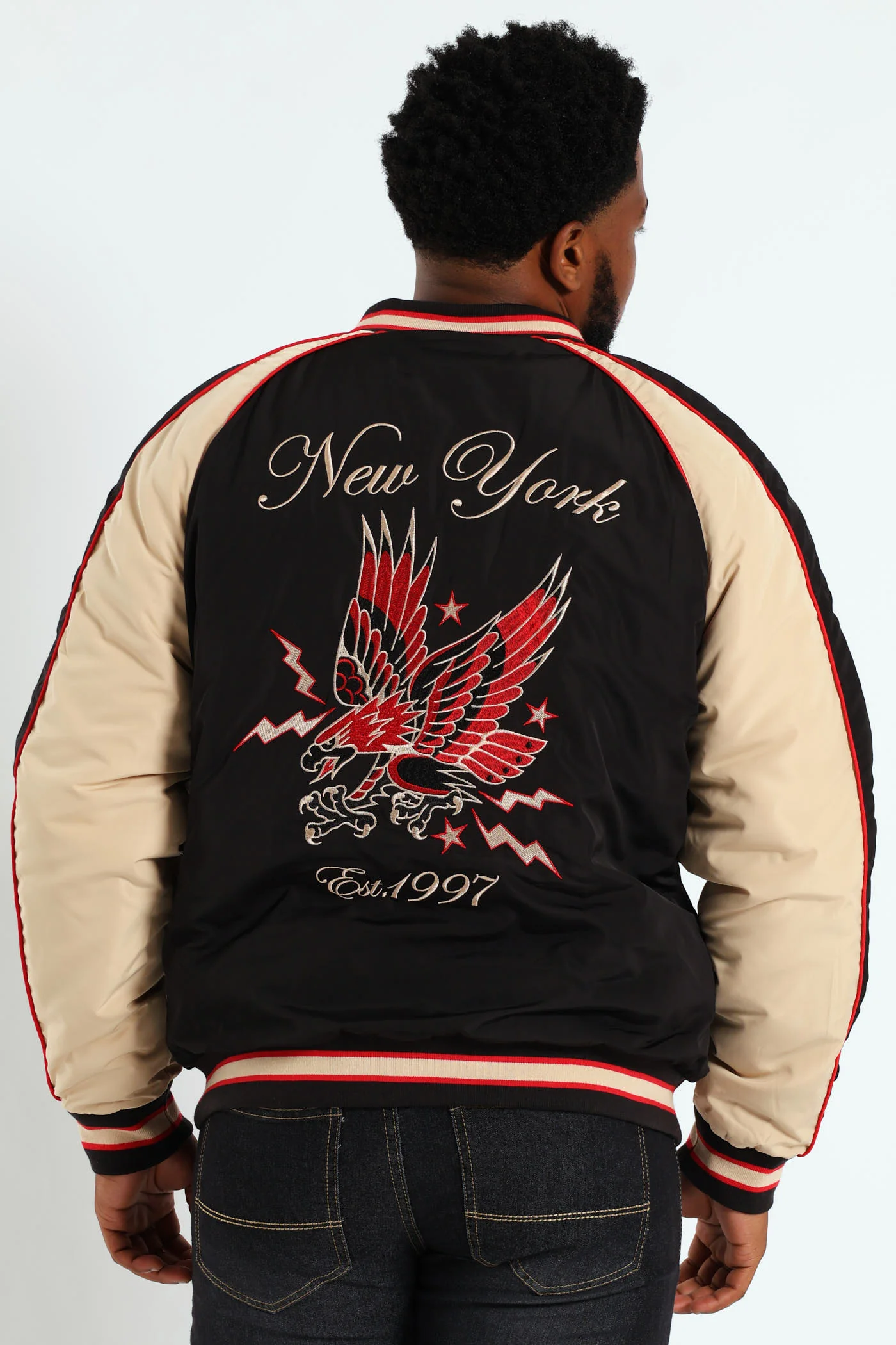 Satin Eagle Embroidered Jacket - Black - Image 3