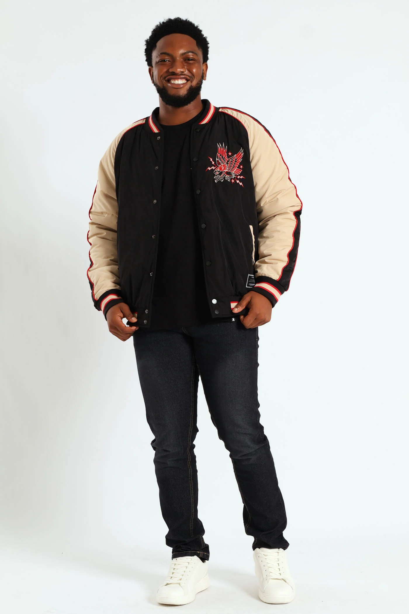 Satin Eagle Embroidered Jacket - Black - Image 4