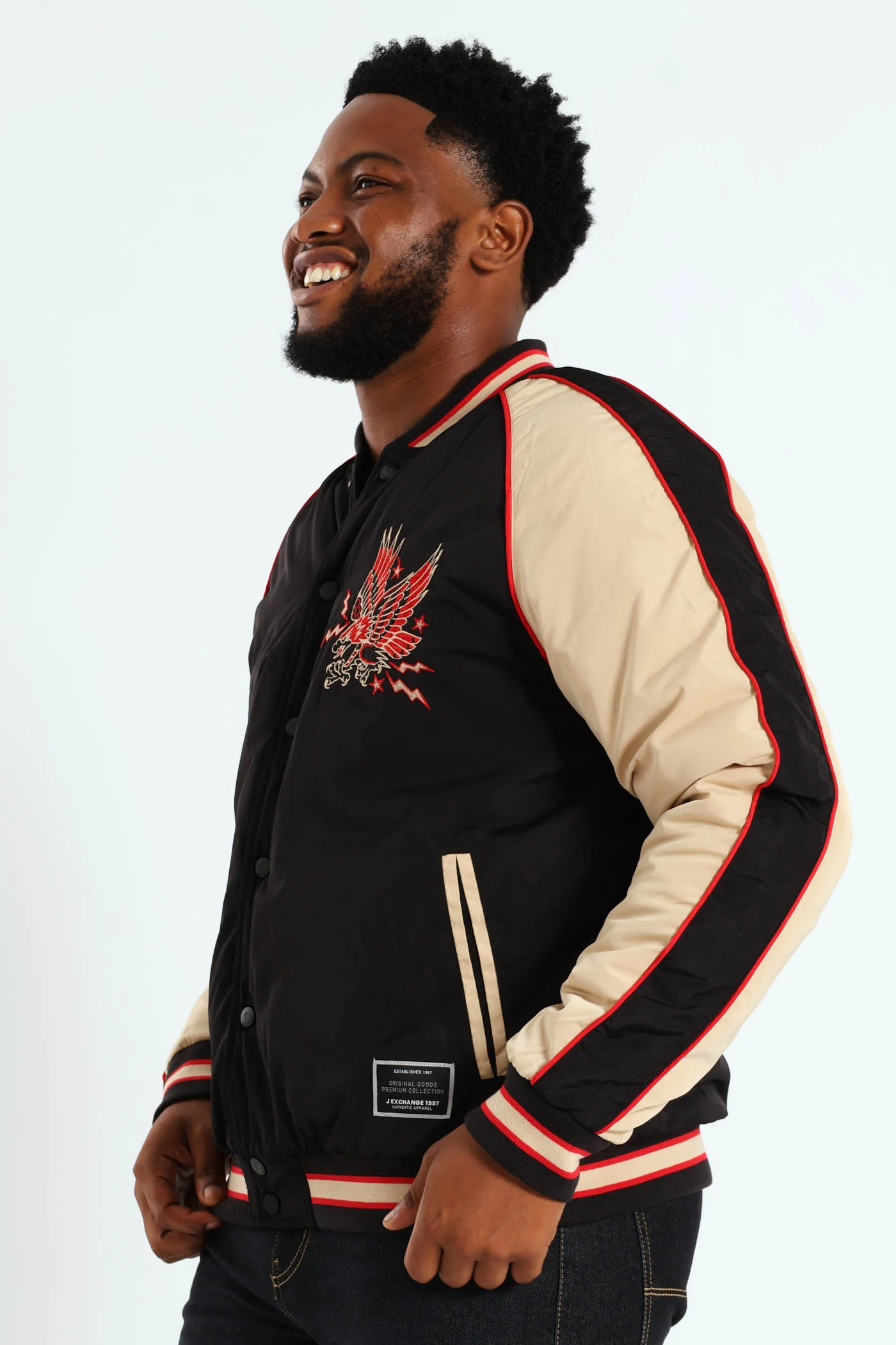 Satin Eagle Embroidered Jacket - Black - Image 5