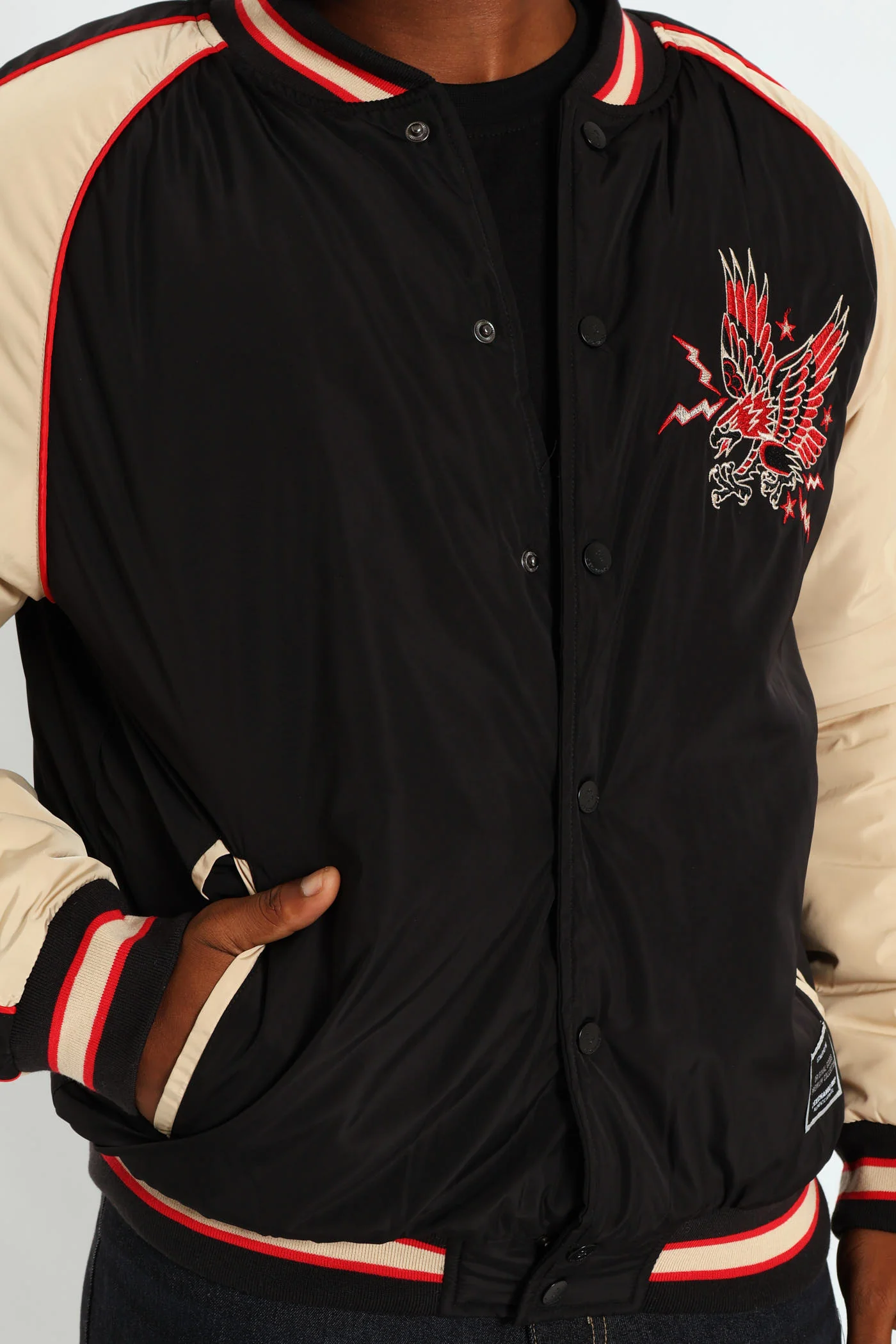 Satin Eagle Embroidered Jacket - Black - Image 6
