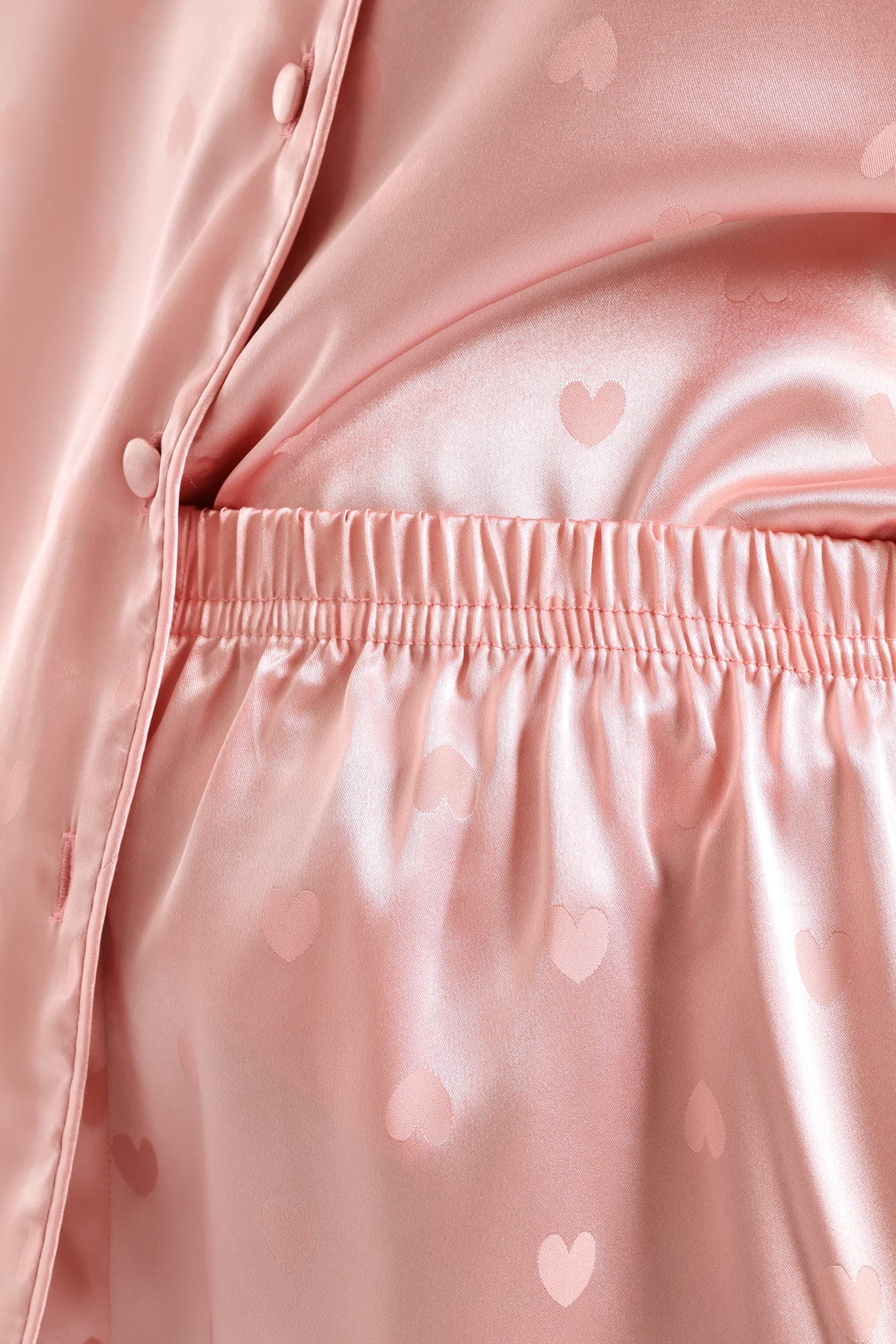 Satin Embossed Button Through & Short Set - Pink - Image 6