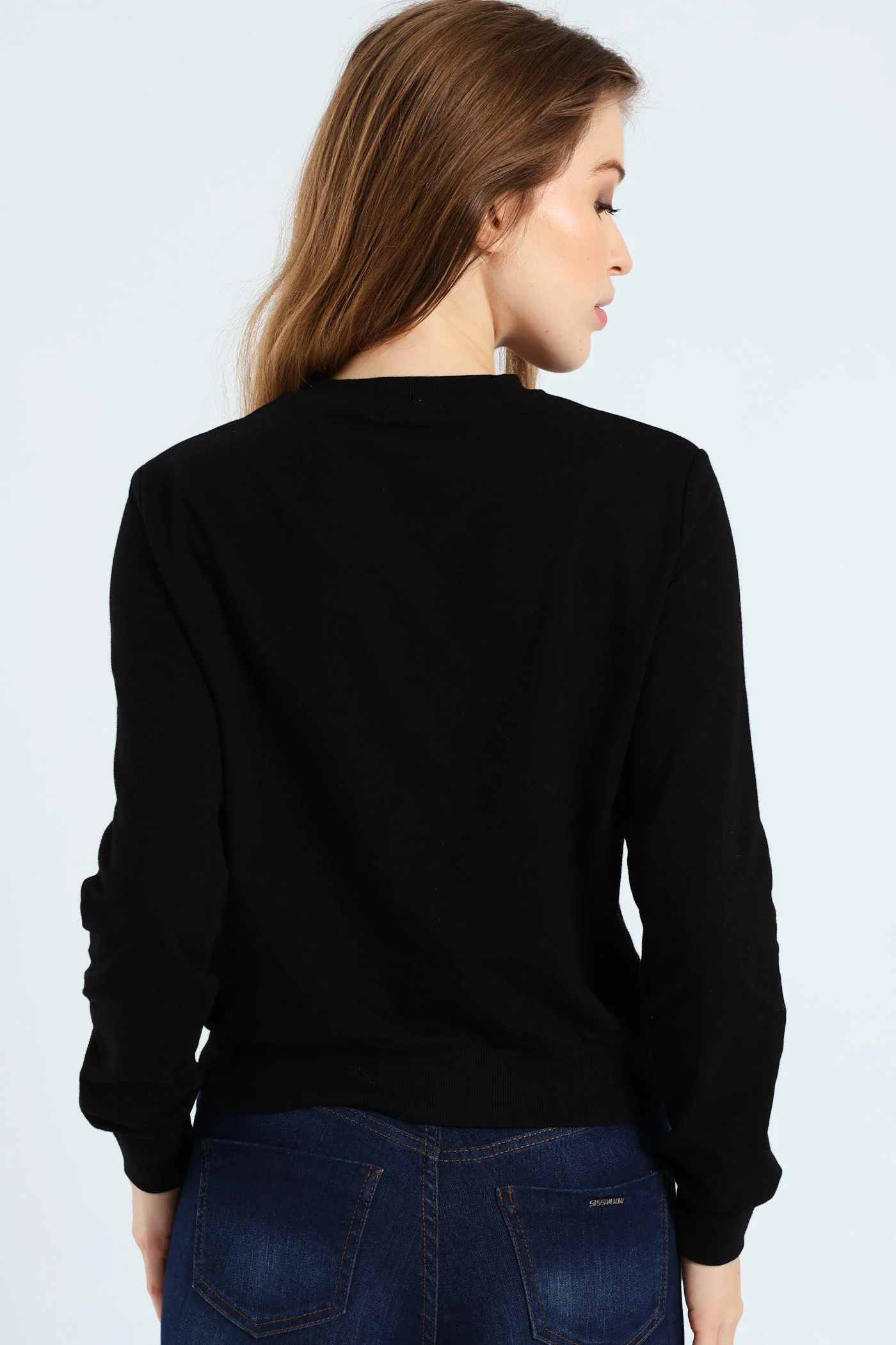 Satin Embroidered Applique Logo Sweat Top - Black - Image 3