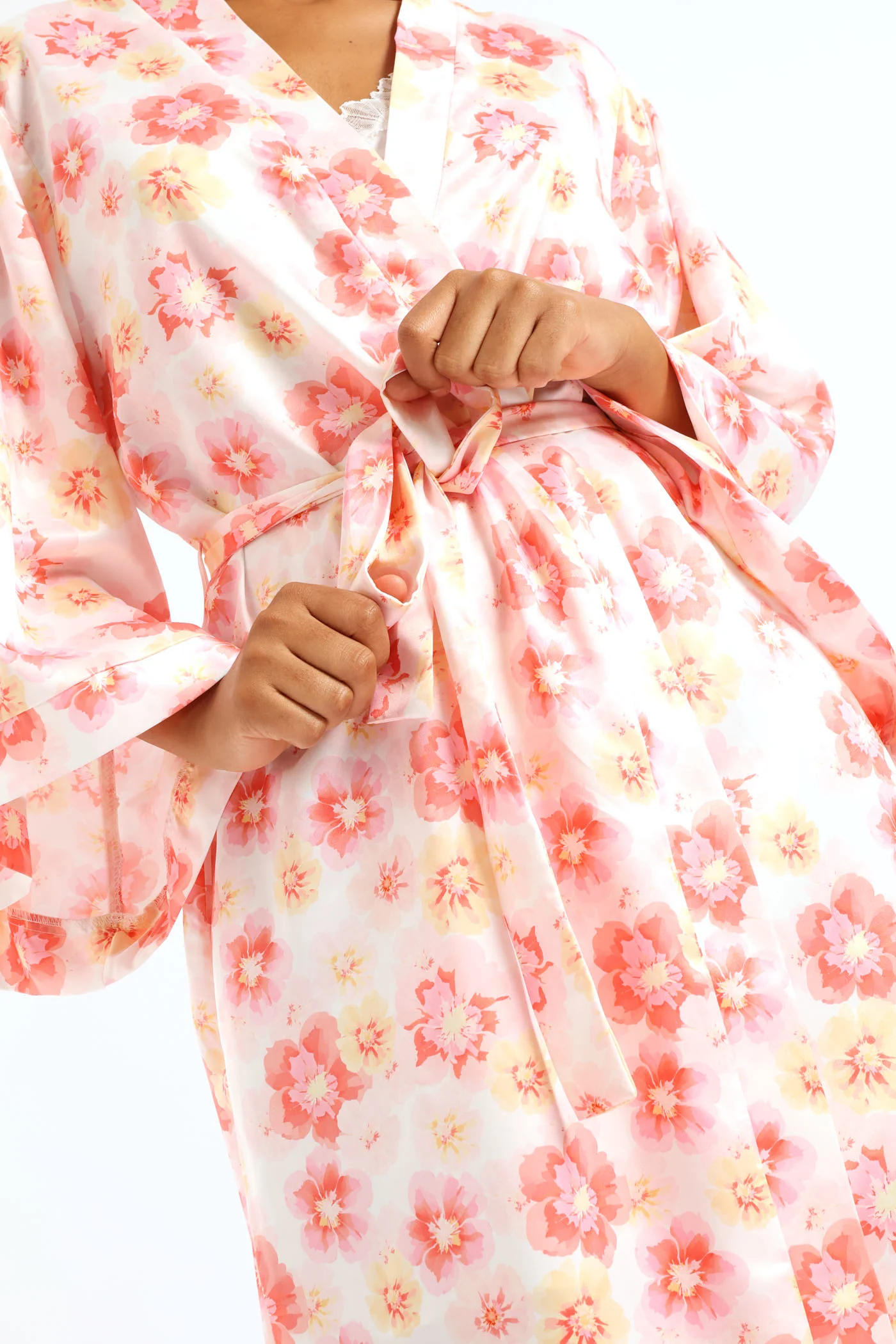 Satin Floral 3/4 Gown - White - Image 2