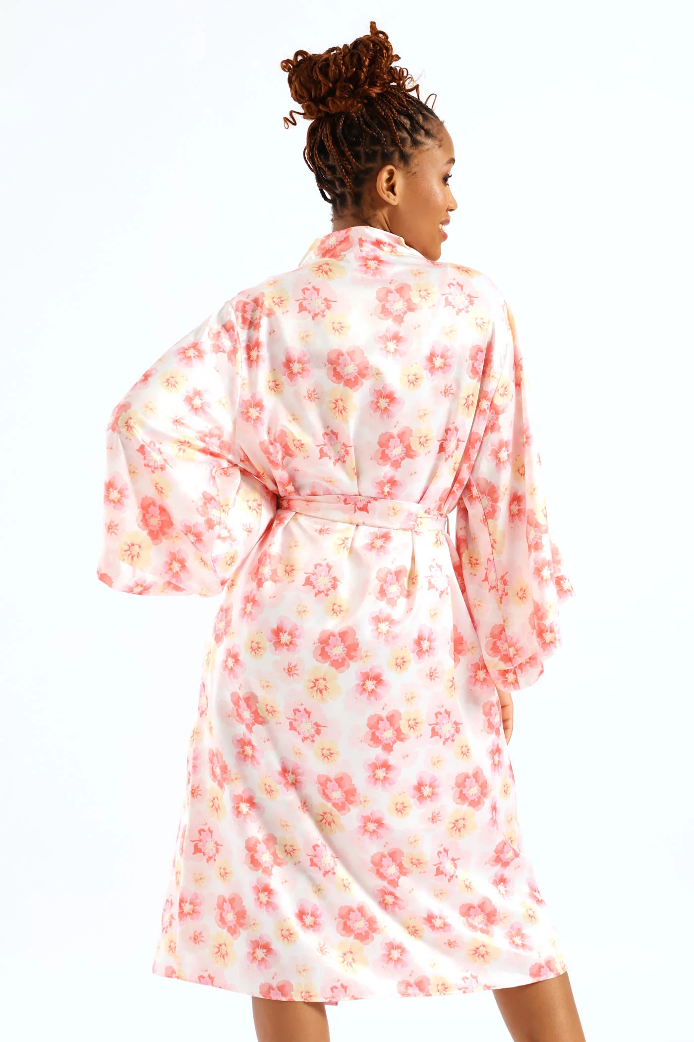 Satin Floral 3/4 Gown - White - Image 3