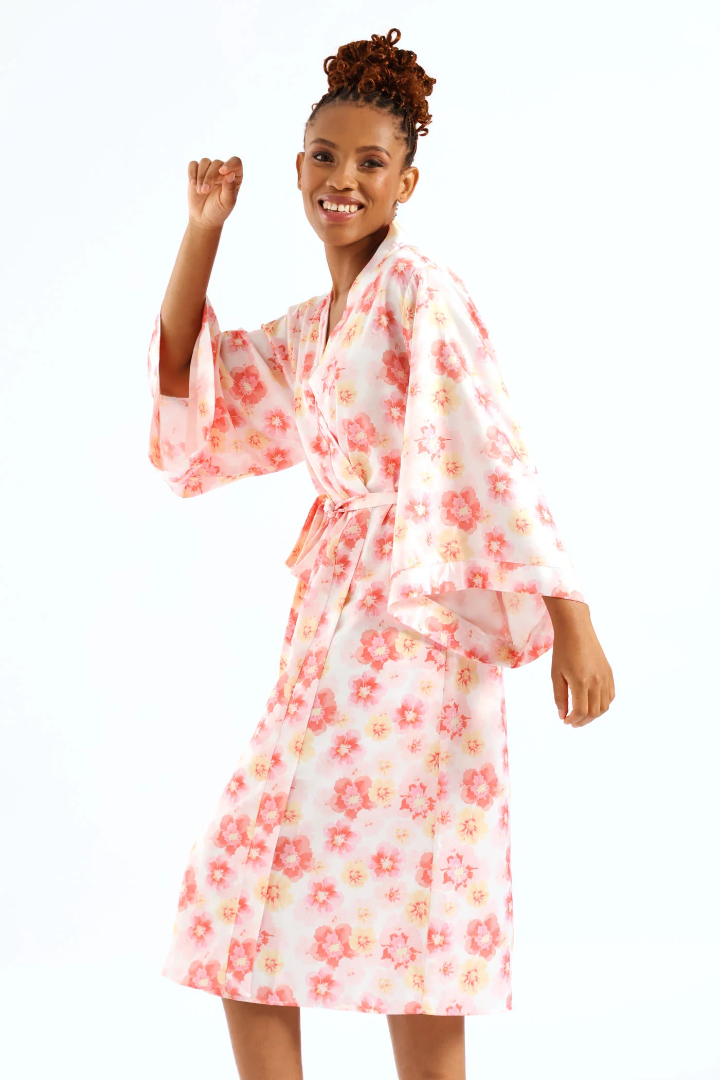 Satin Floral 3/4 Gown - White - Image 4