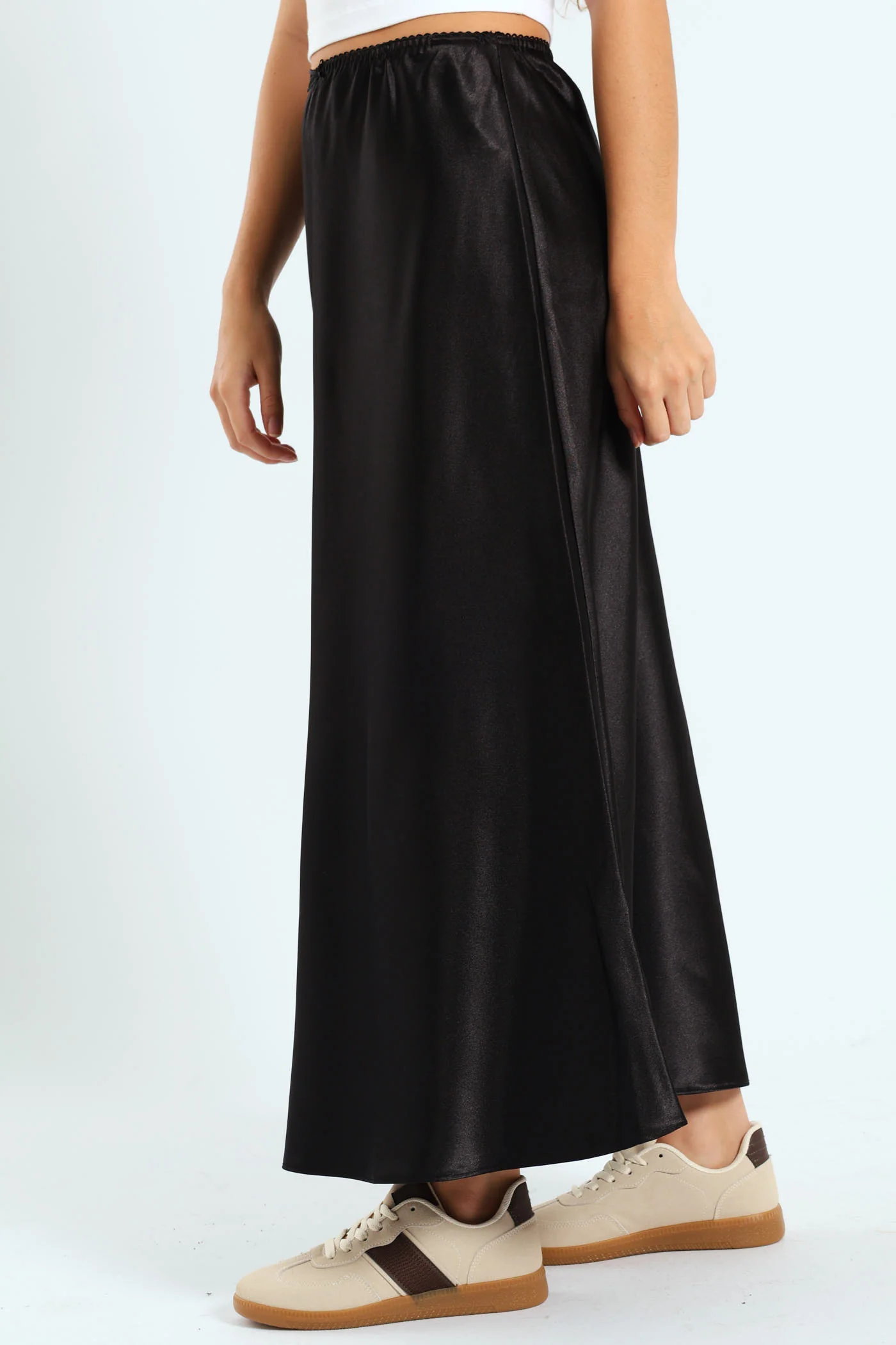 Satin Midi Skirt - Black - Image 2