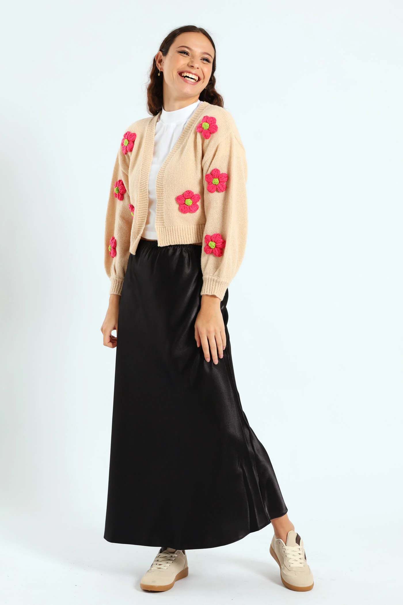 Satin Midi Skirt - Black - Image 4