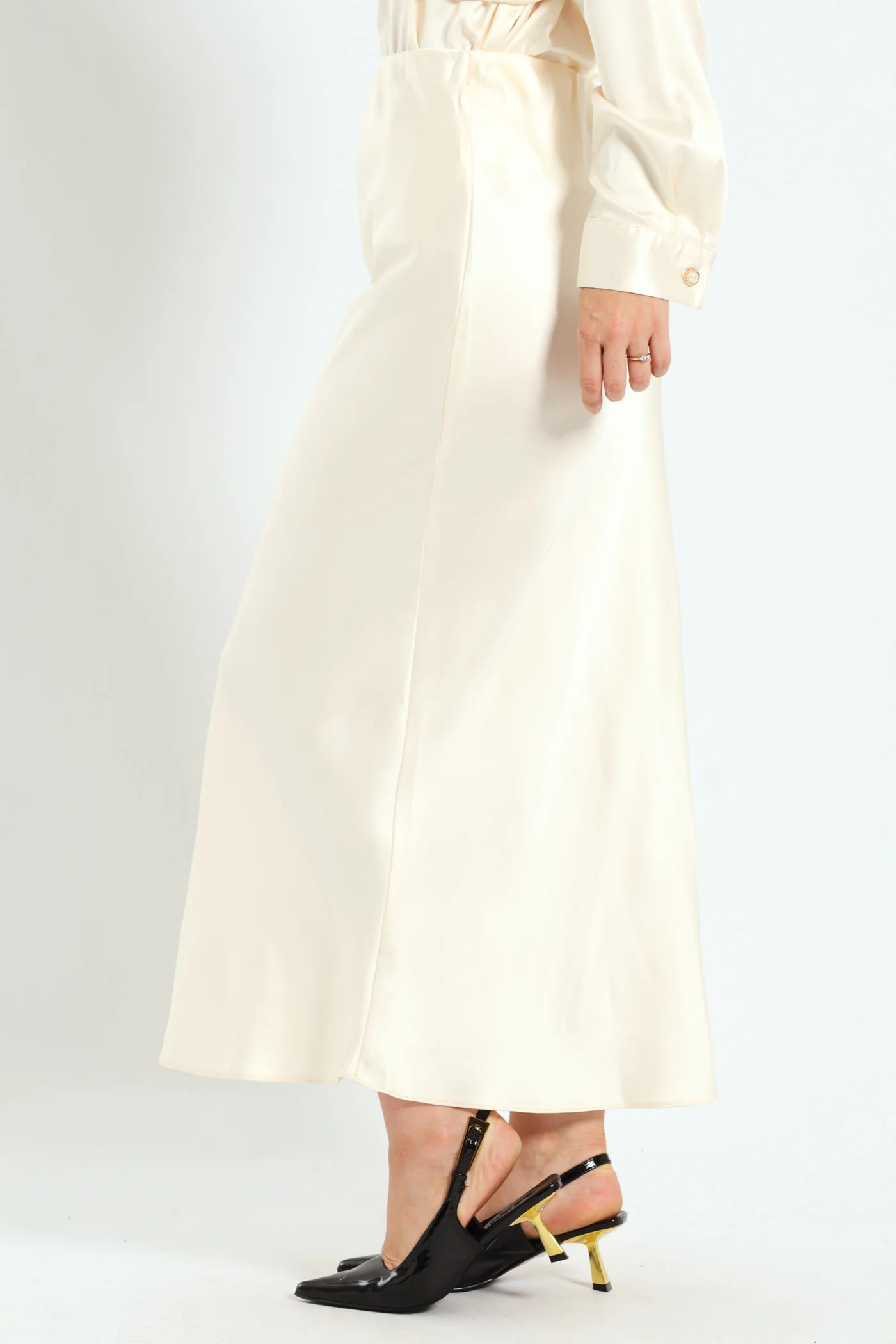 Satin Midi Slip Skirt - Cream - Image 3