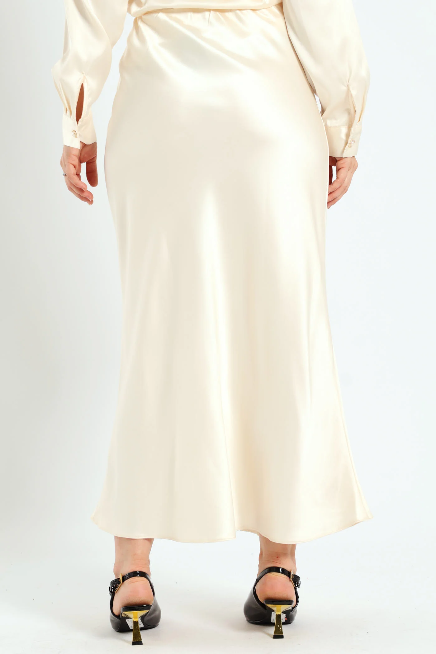 Satin Midi Slip Skirt - Cream - Image 4