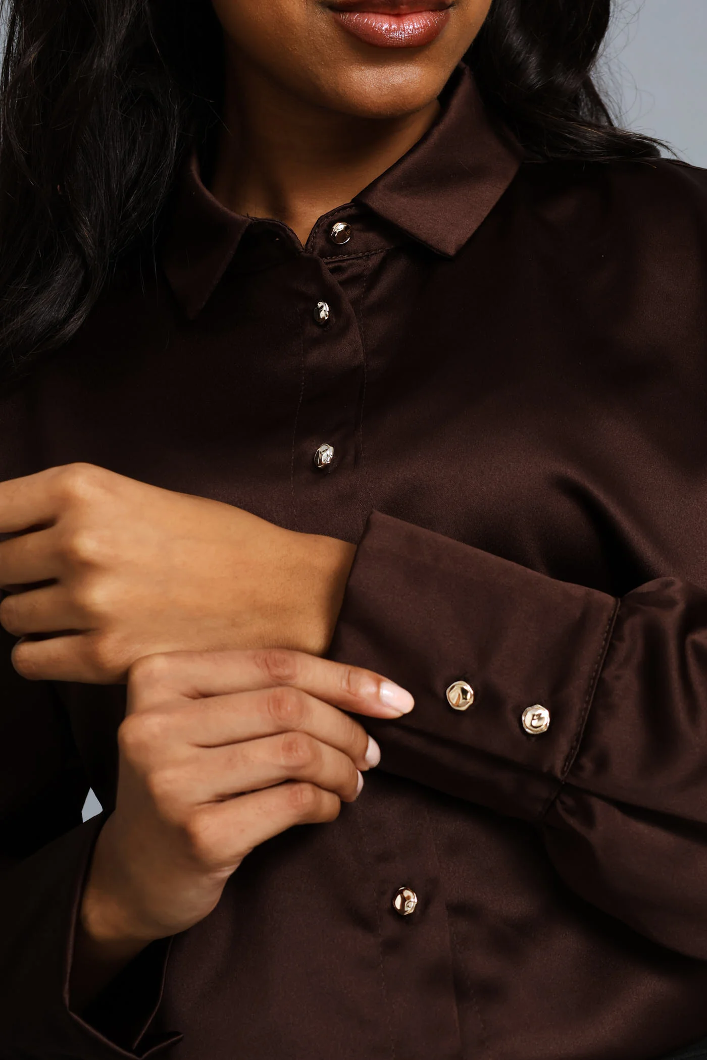 Satin Shirt - Chocolate - Image 2