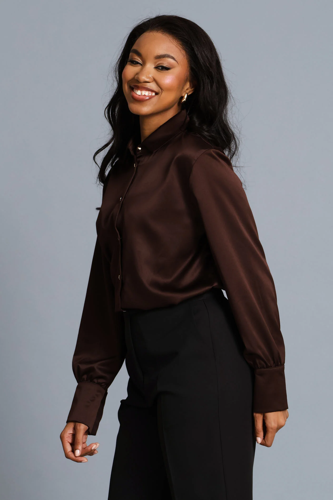 Satin Shirt - Chocolate - Image 5