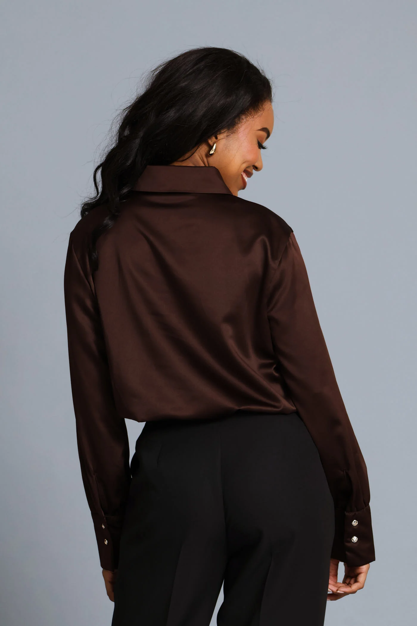 Satin Shirt - Chocolate - Image 6