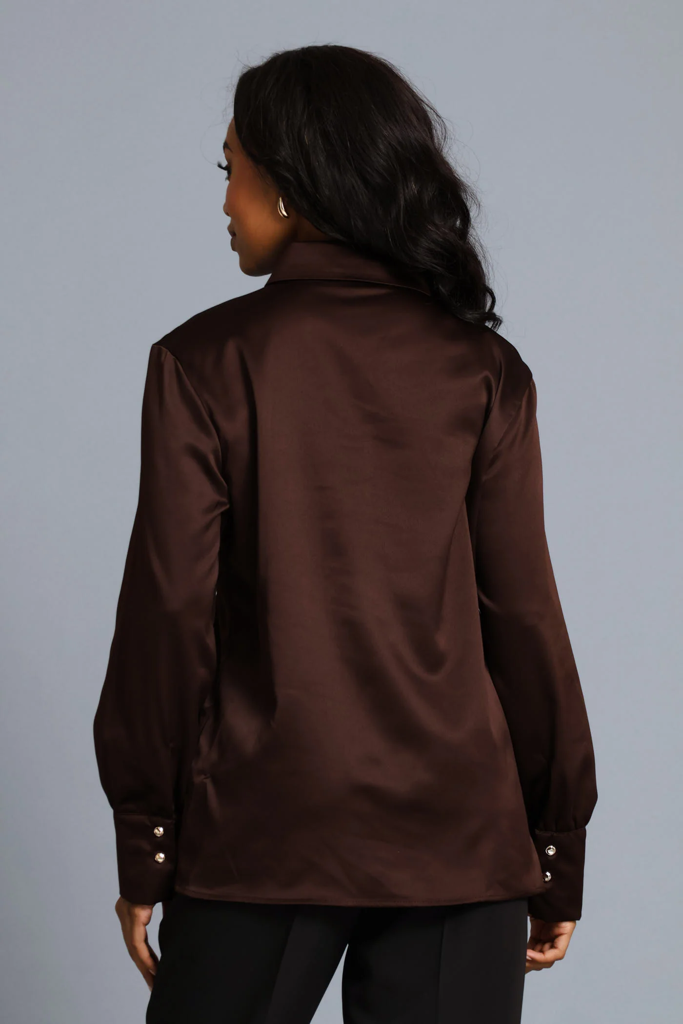 Satin Shirt - Chocolate - Image 7