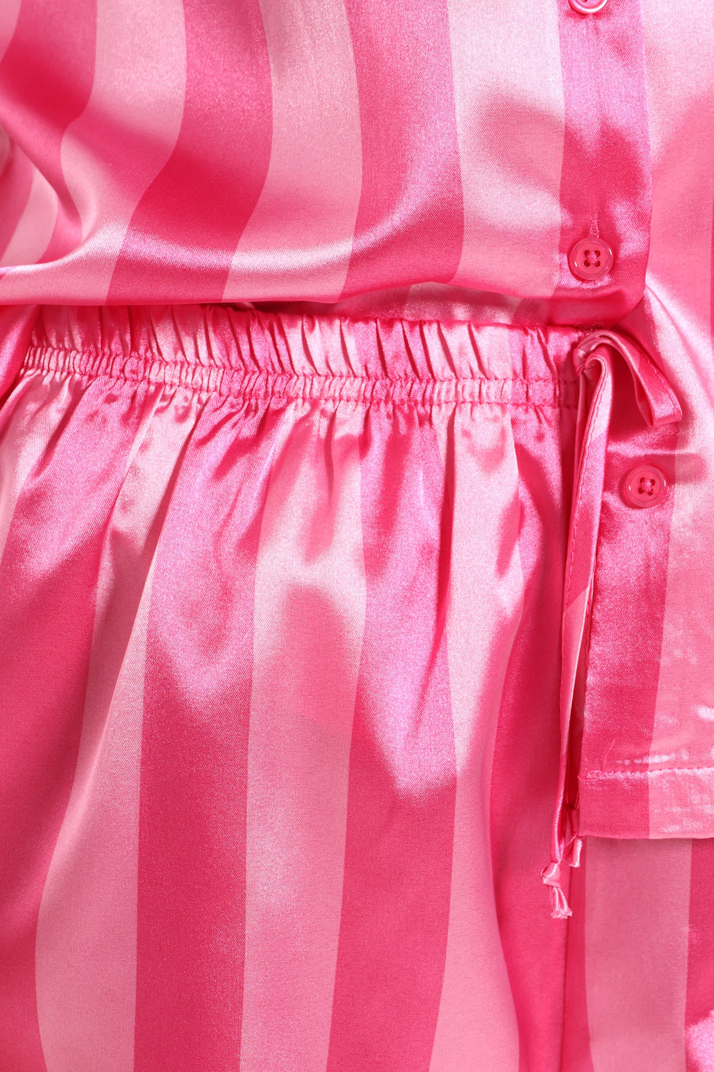 Satin Stripe Button Through & Short Set - Pink - Image 5