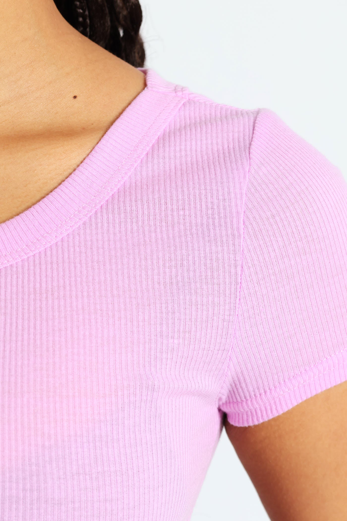 Scoop Neck Rib Crop Top - Pink - Image 5