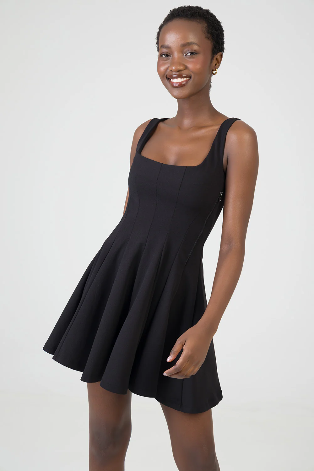 Scoop Neckline Fit & Flare Mini Dress - Black - Image 2