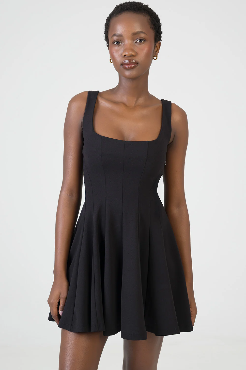 Scoop Neckline Fit & Flare Mini Dress - Black - Image 3