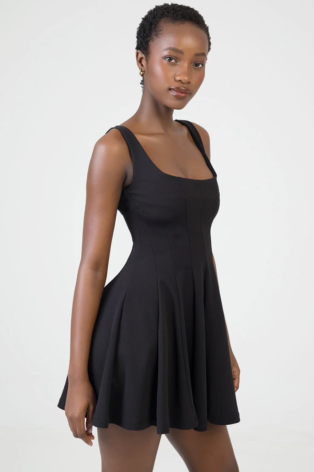 Scoop Neckline Fit & Flare Mini Dress - Black - Image 4