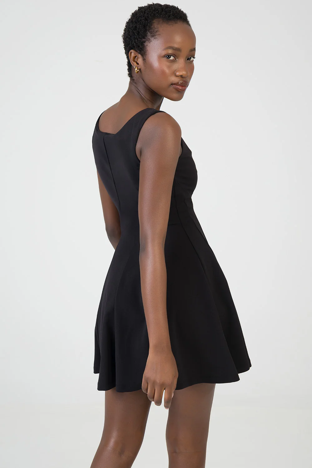 Scoop Neckline Fit & Flare Mini Dress - Black - Image 5