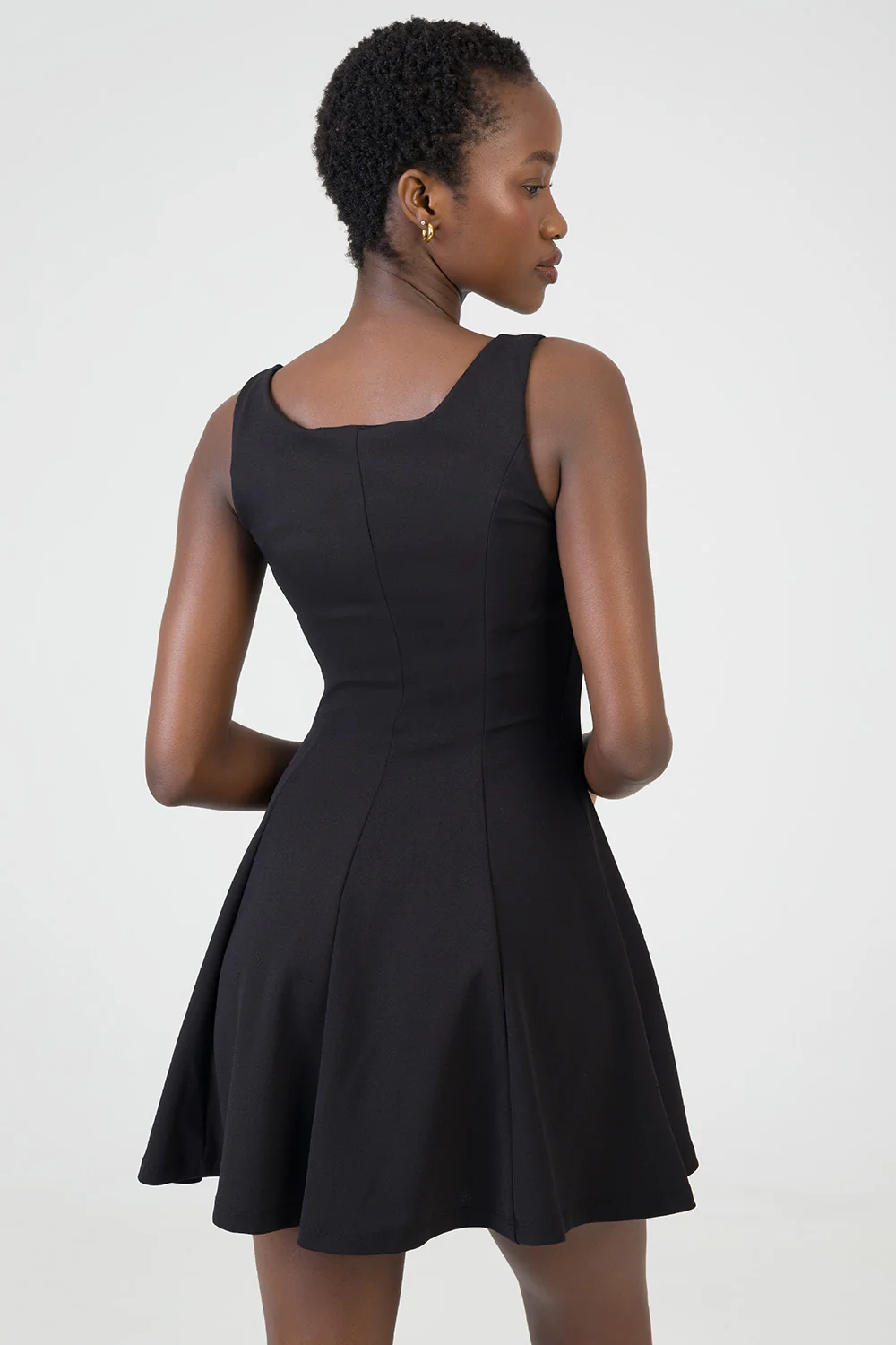Scoop Neckline Fit & Flare Mini Dress - Black - Image 6