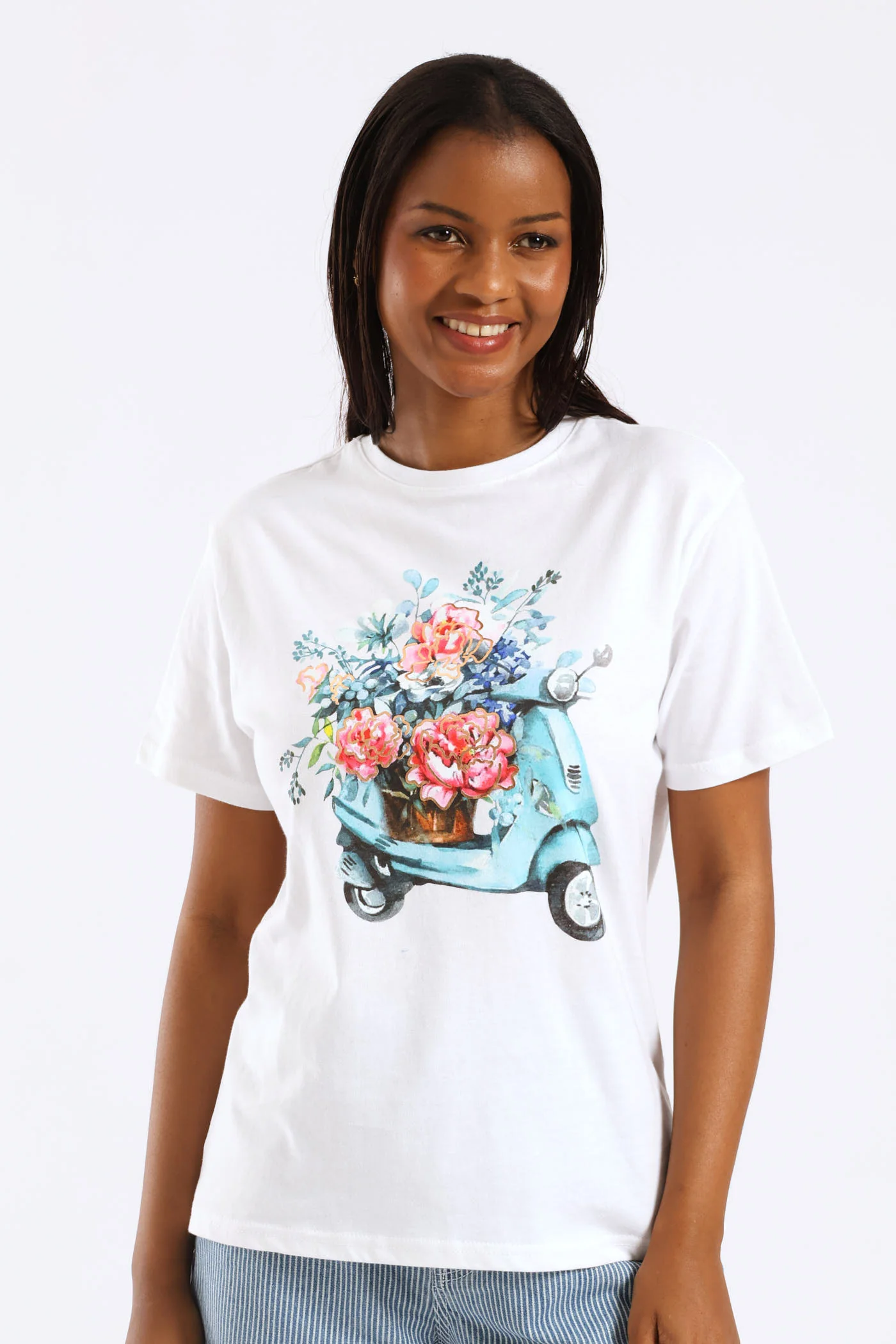 Scooter In Bloom Tee - White - Image 2