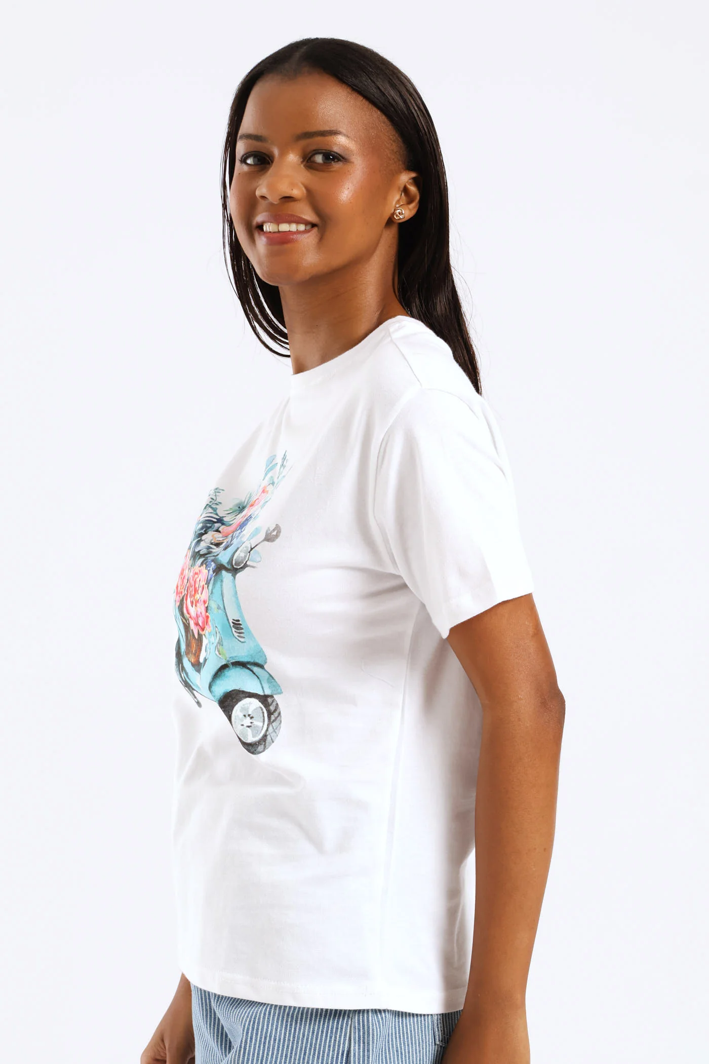 Scooter In Bloom Tee - White - Image 3