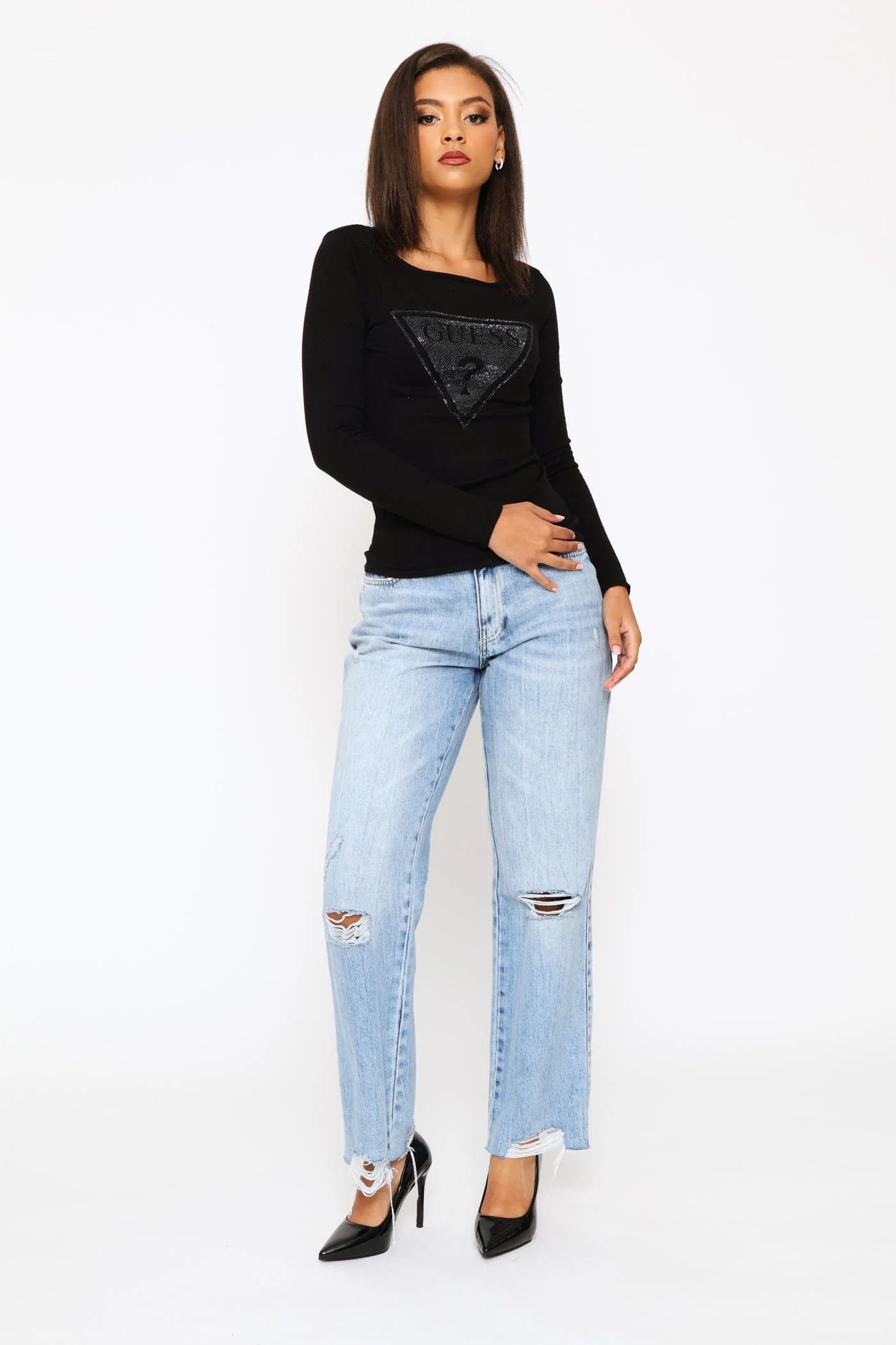 Script Long Sleeve Top - Black - Image 5