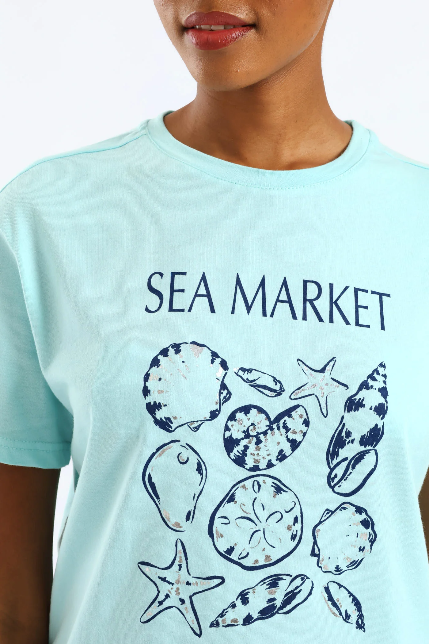Sea Market Shell Tee - Aqua - Image 2