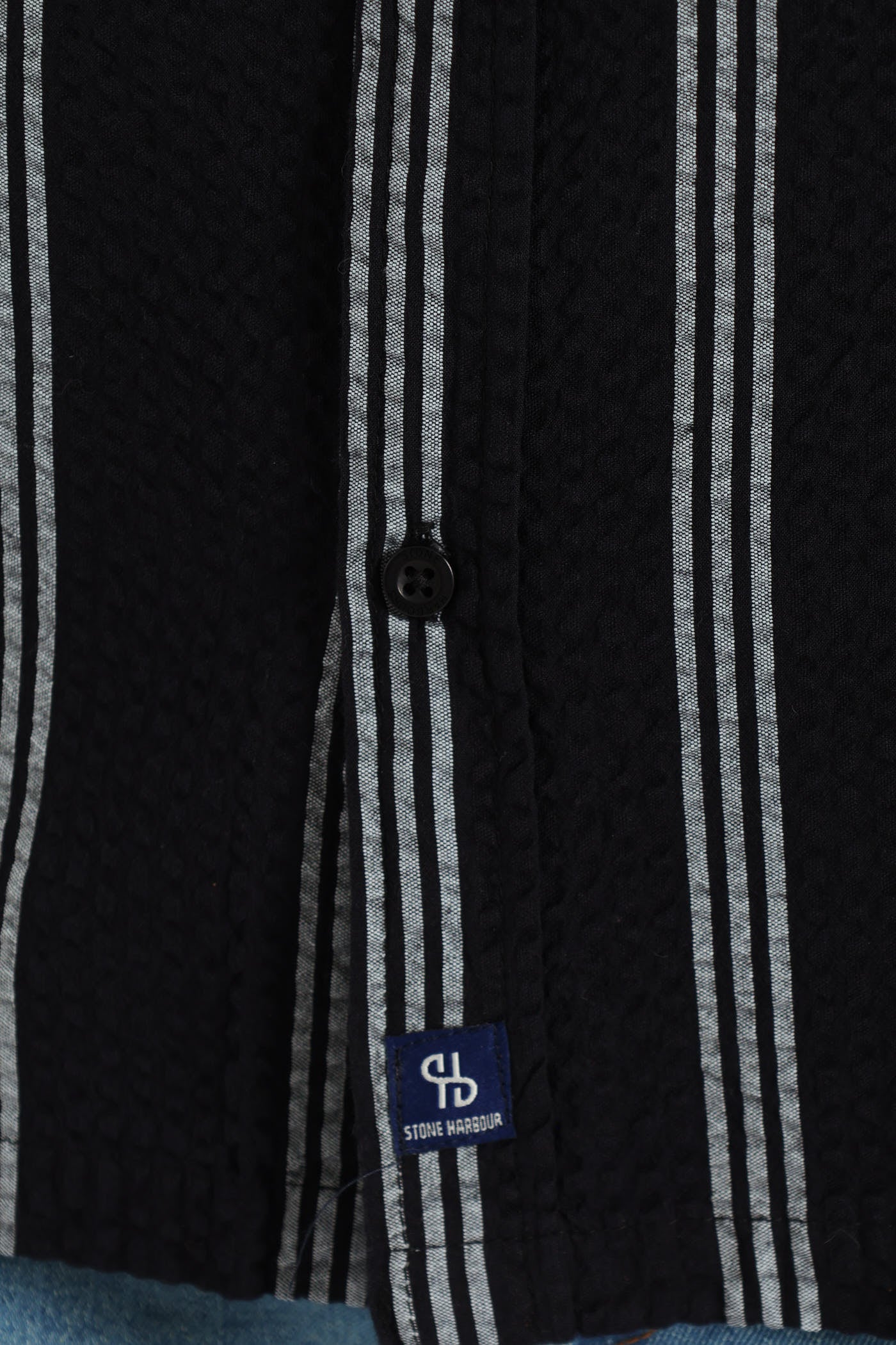 Seersucke Regular Collar Stripe Shirt - Black/White - Image 4