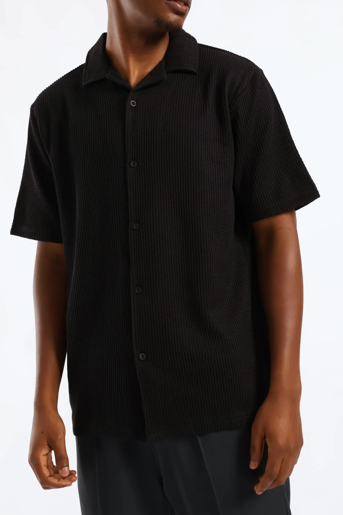 Seersucker Button Through Shirt - Black - Image 2