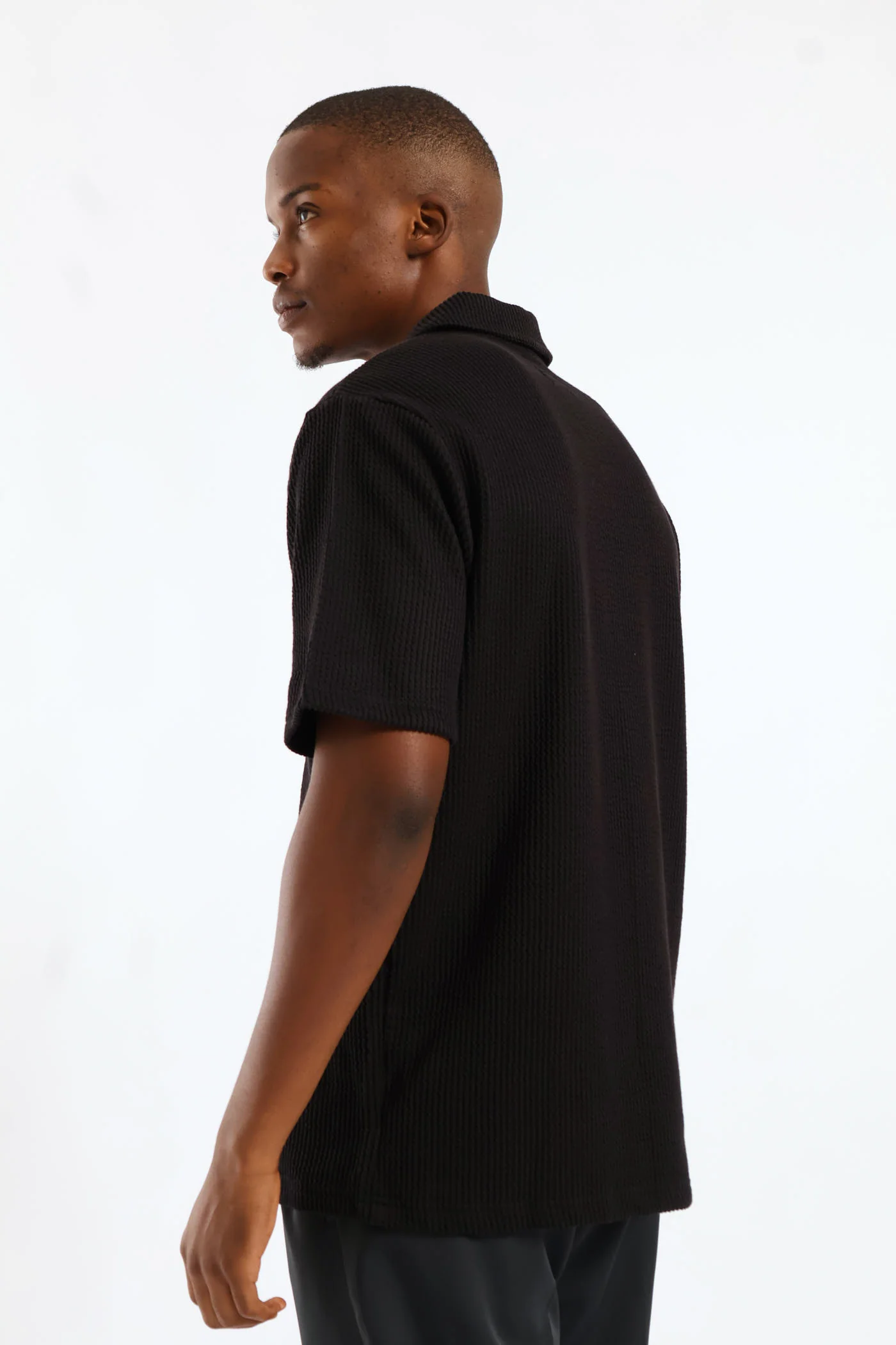 Seersucker Button Through Shirt - Black - Image 4