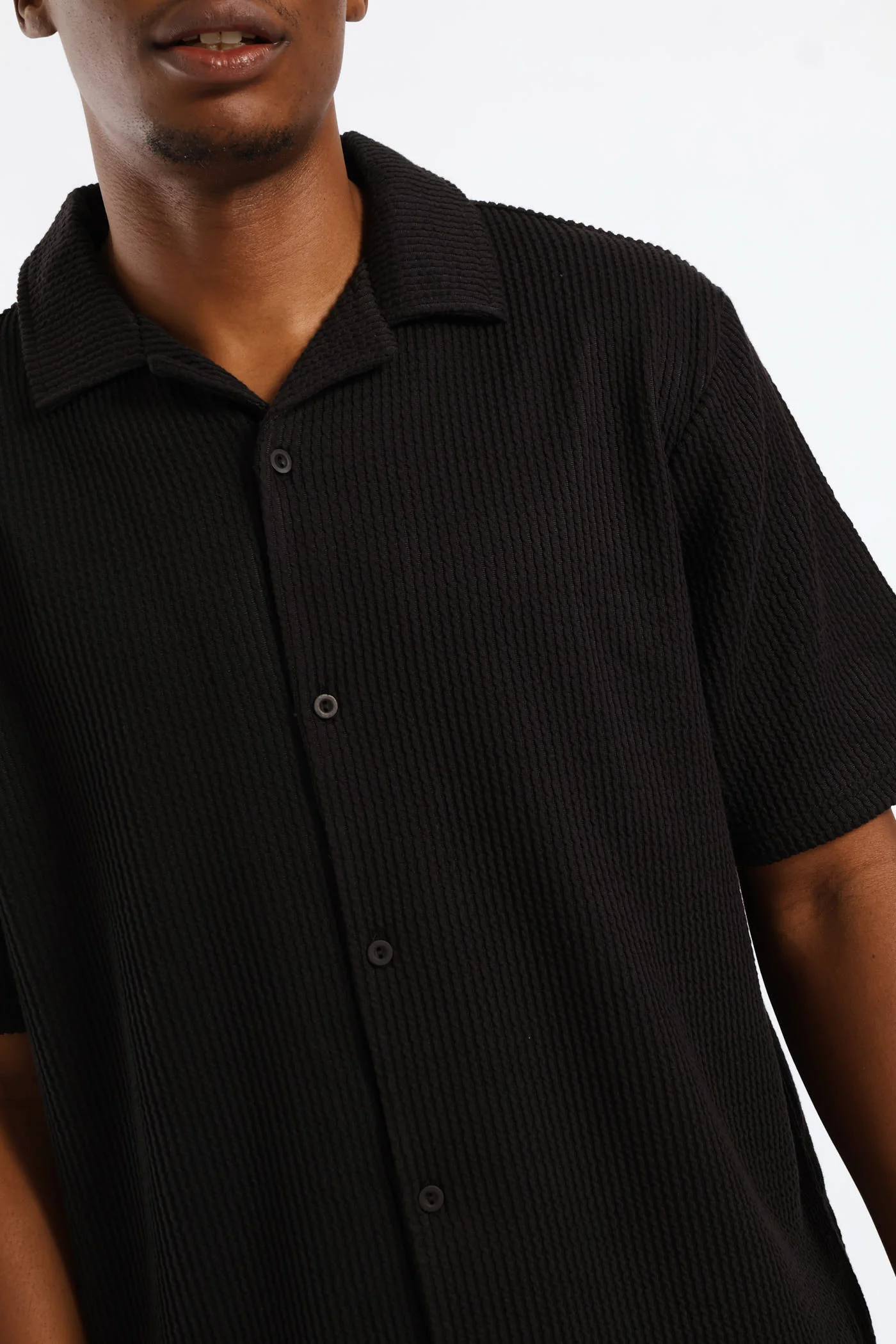 Seersucker Button Through Shirt - Black - Image 6