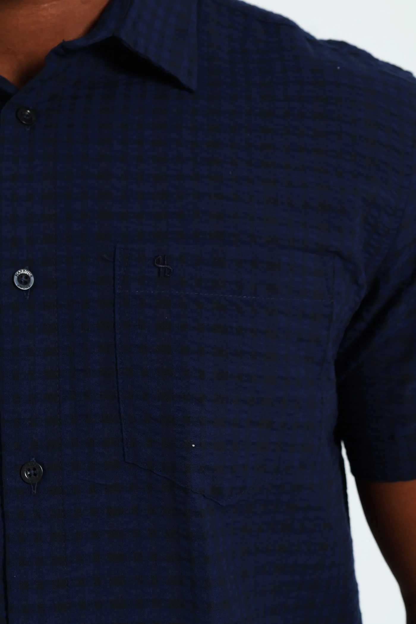 Seersucker Check Shirt - Navy - Image 2