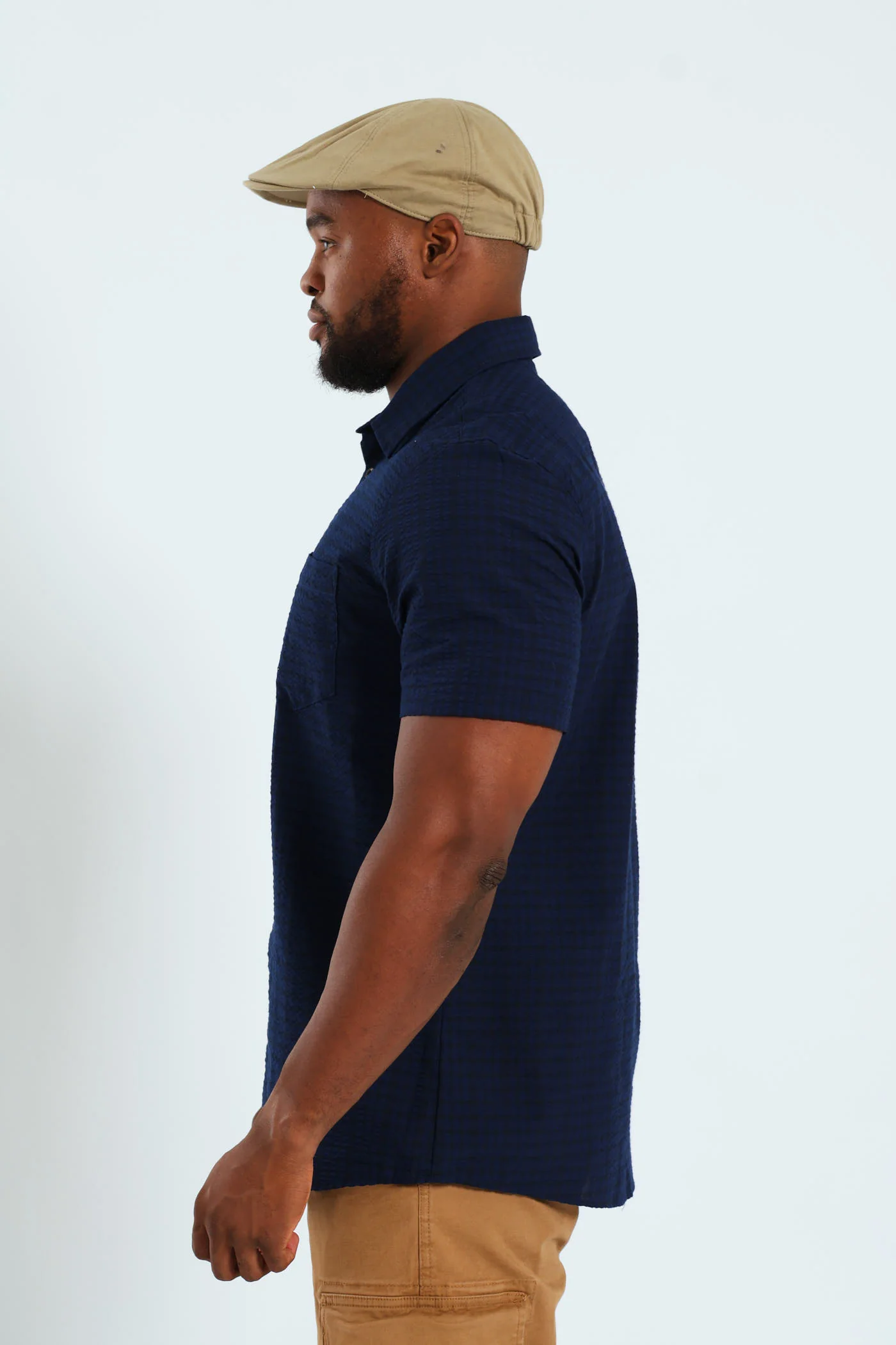 Seersucker Check Shirt - Navy - Image 4
