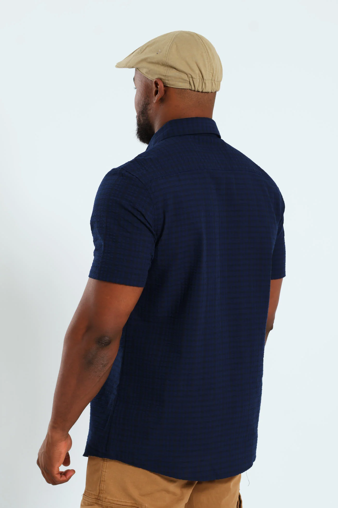 Seersucker Check Shirt - Navy - Image 5