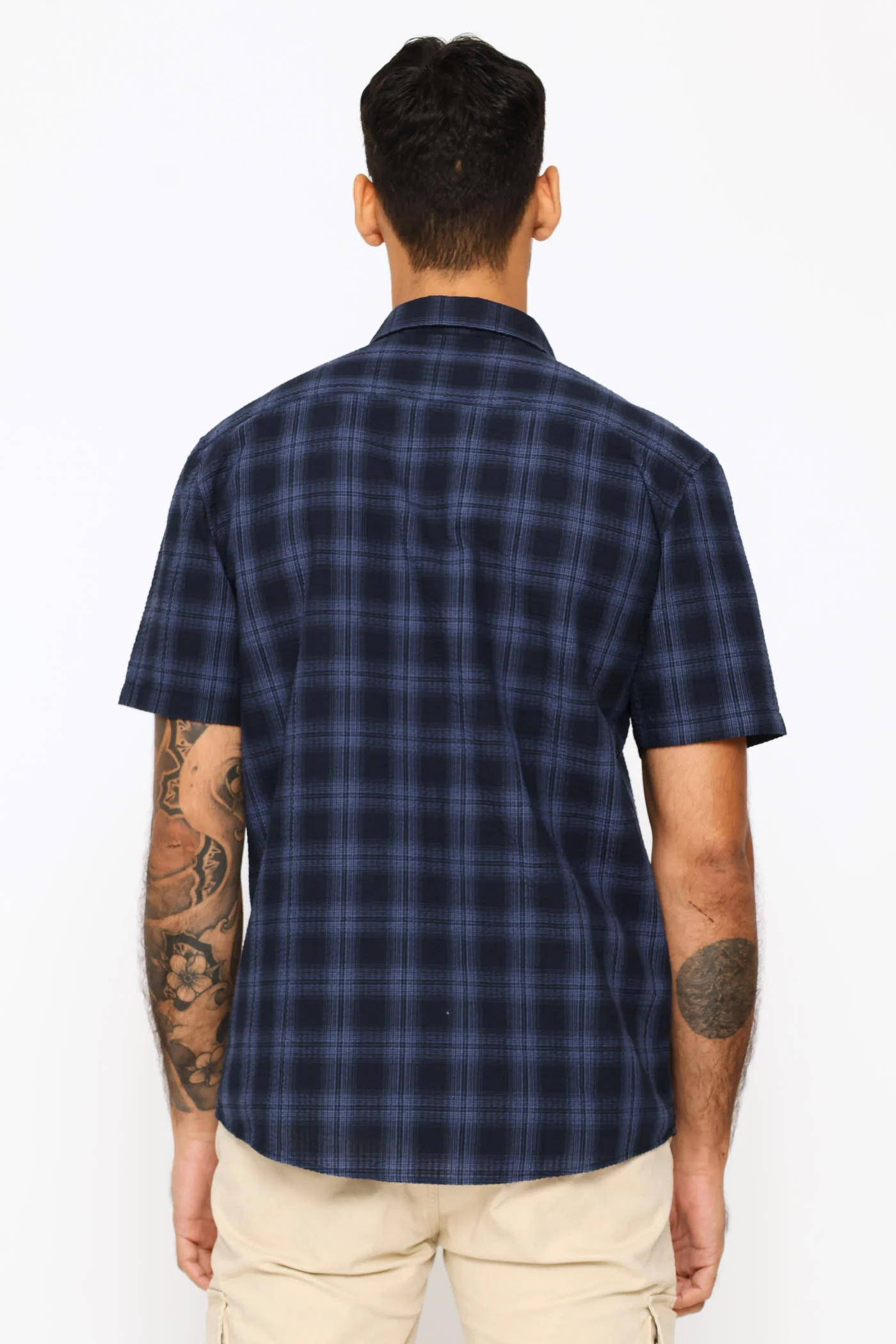 Seersucker Regular Check Shirt - Navy - Image 4