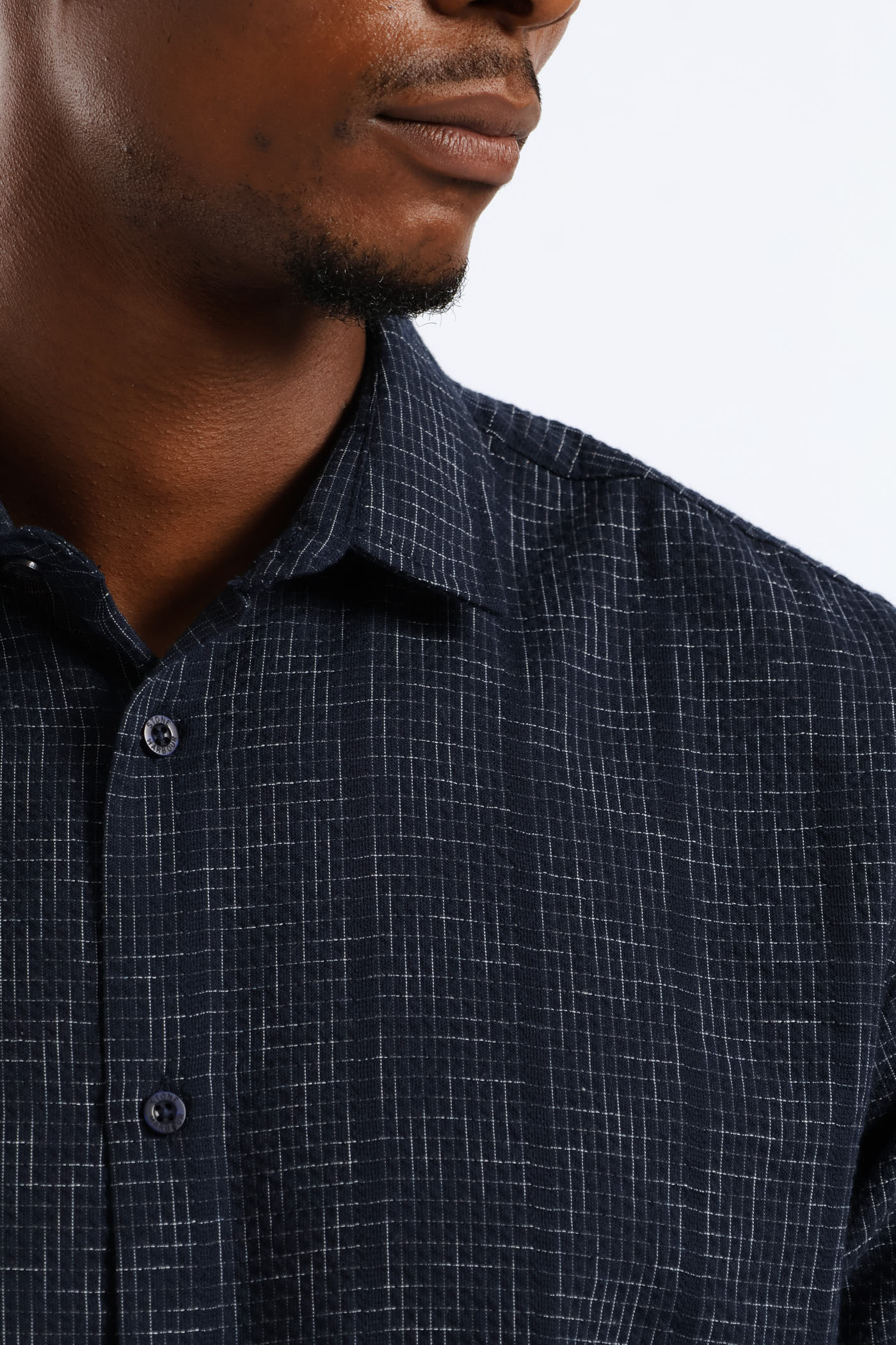 Seersucker Slub Check Regular Shirt - Navy - Image 2