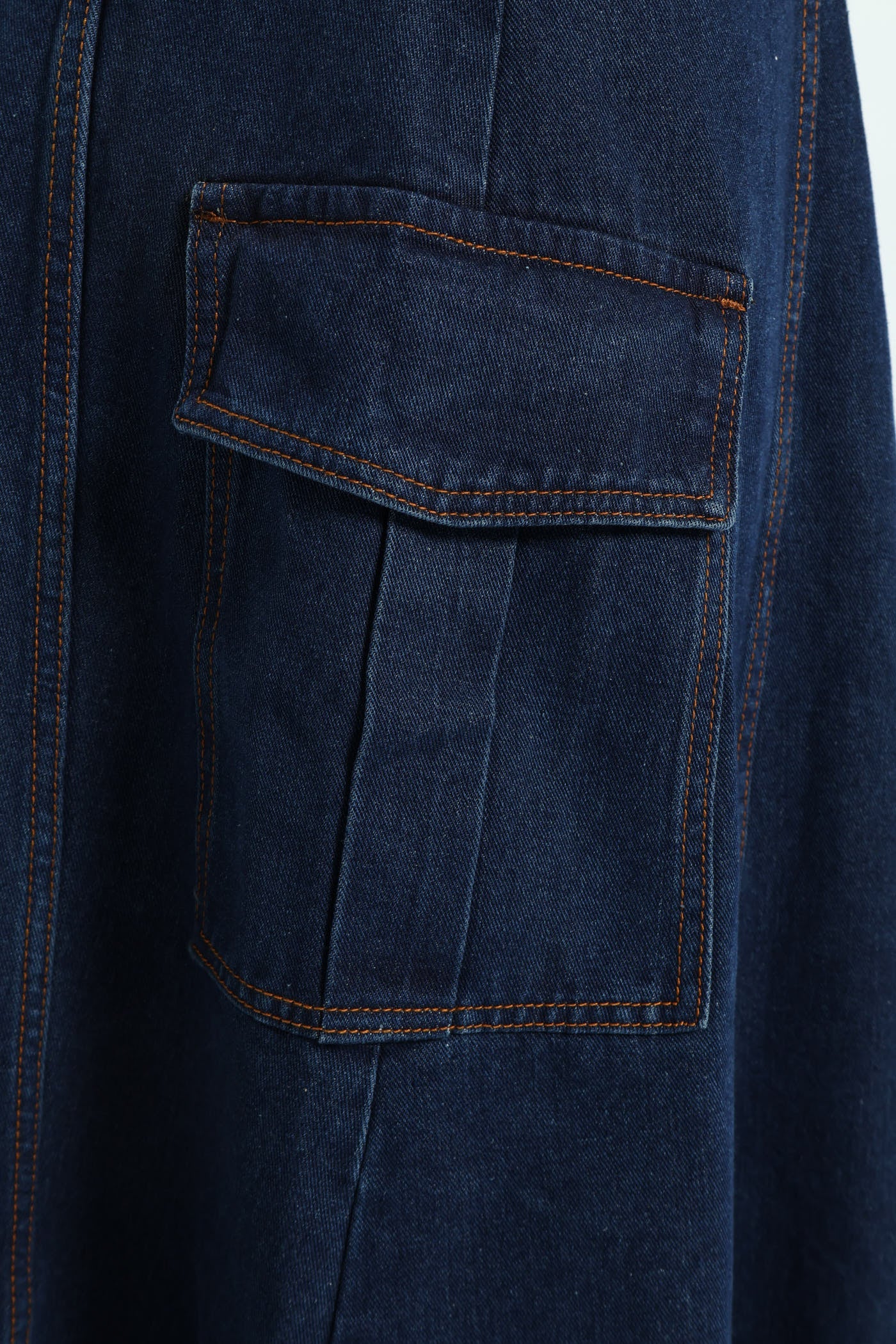 Self Belt Denim Wrap Cargo Pocket Maxi Skirt - Dark Wash - Image 5